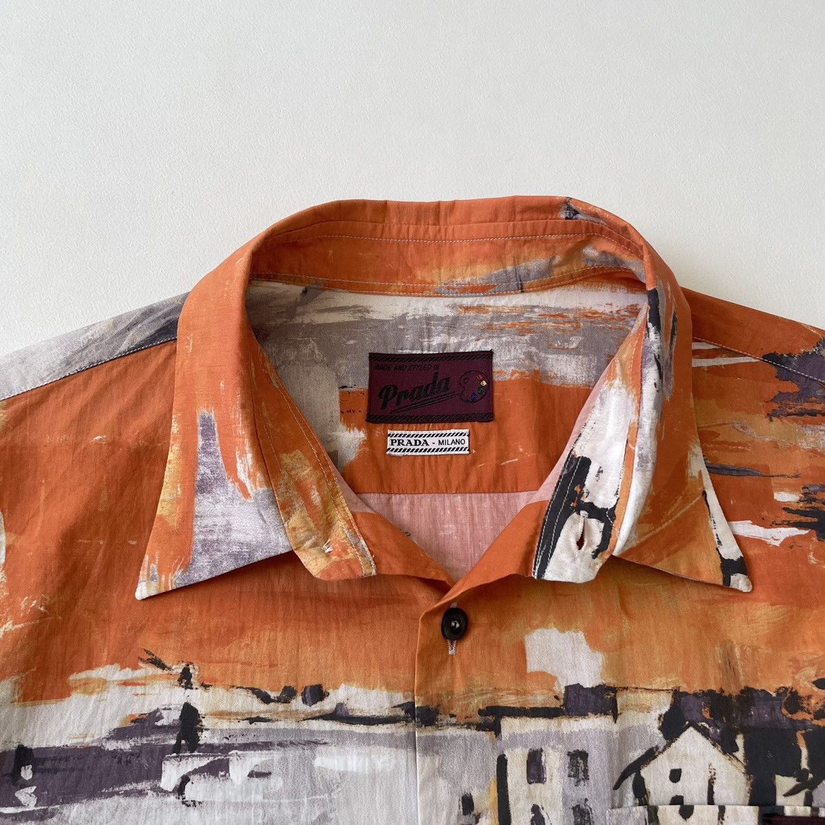 Prada A/W 17 Orange ‘Village’ Print Cotton Shirt Size US M / EU 48-50 / 2 - 3 Thumbnail