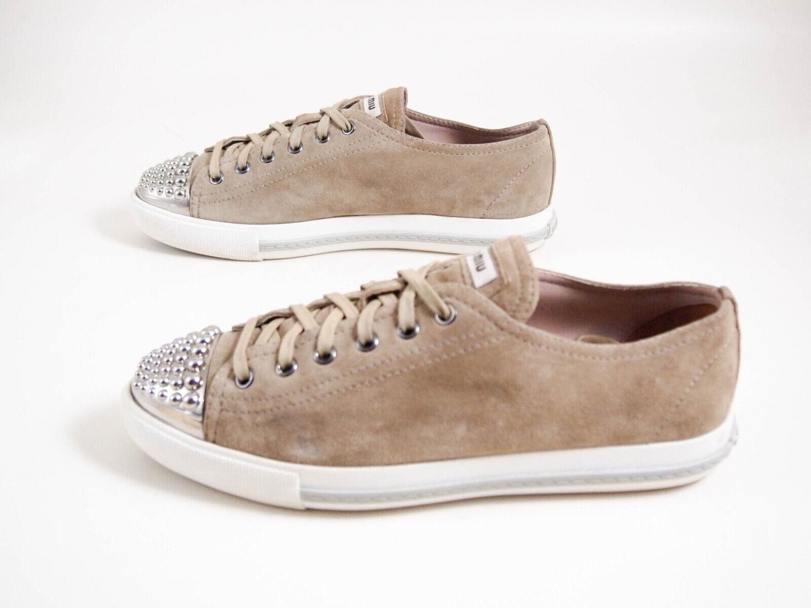 Miu Miu Miu Miu Metal Cap Toe Sneakers Brown Suede EU 38 US 8 Size US 8 / IT 38 - 3 Thumbnail