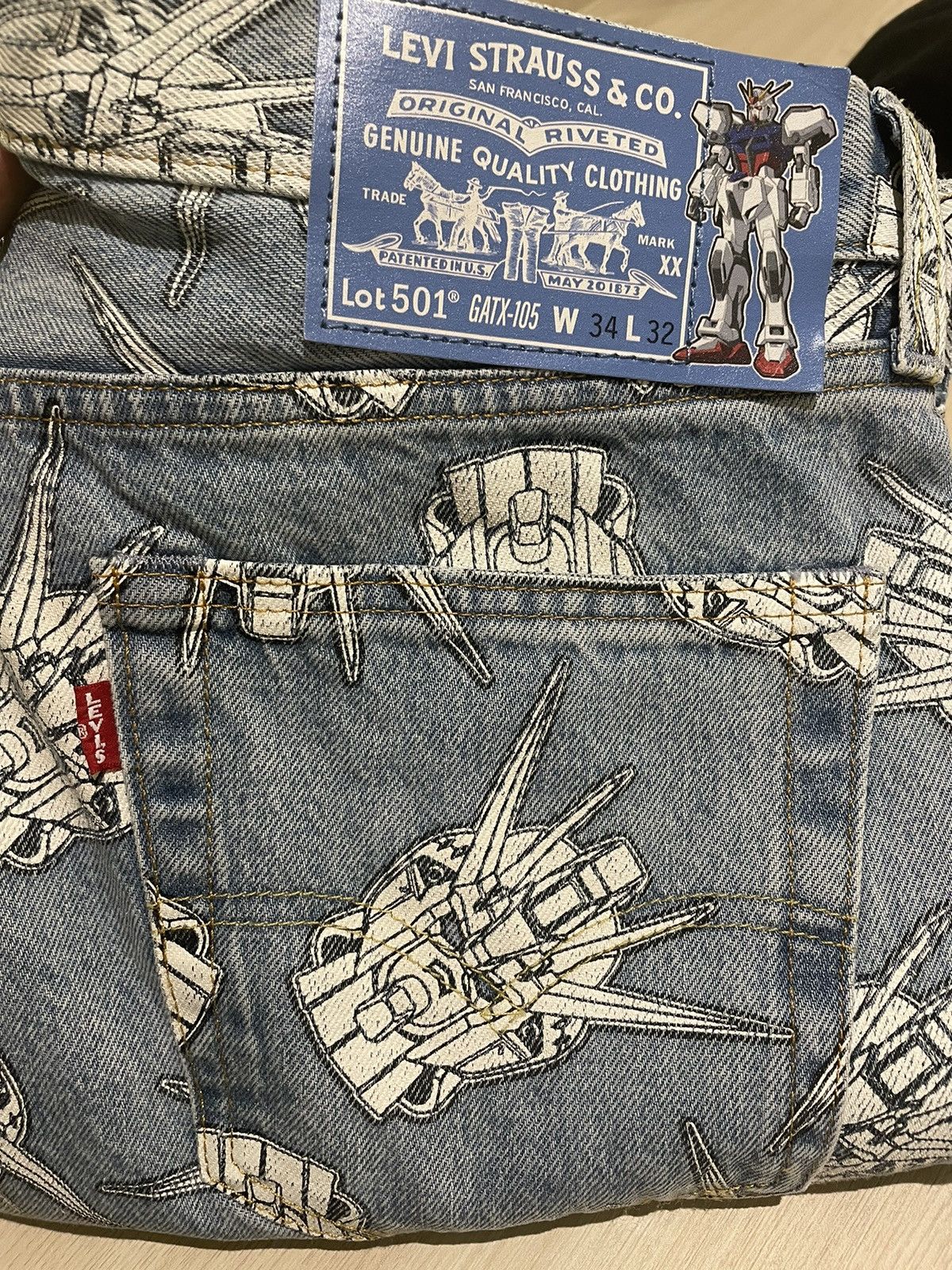 image of Anima x Levis Vs Gundam Full Prints Jeans New With Tag in Blue, Men's (Size 34)