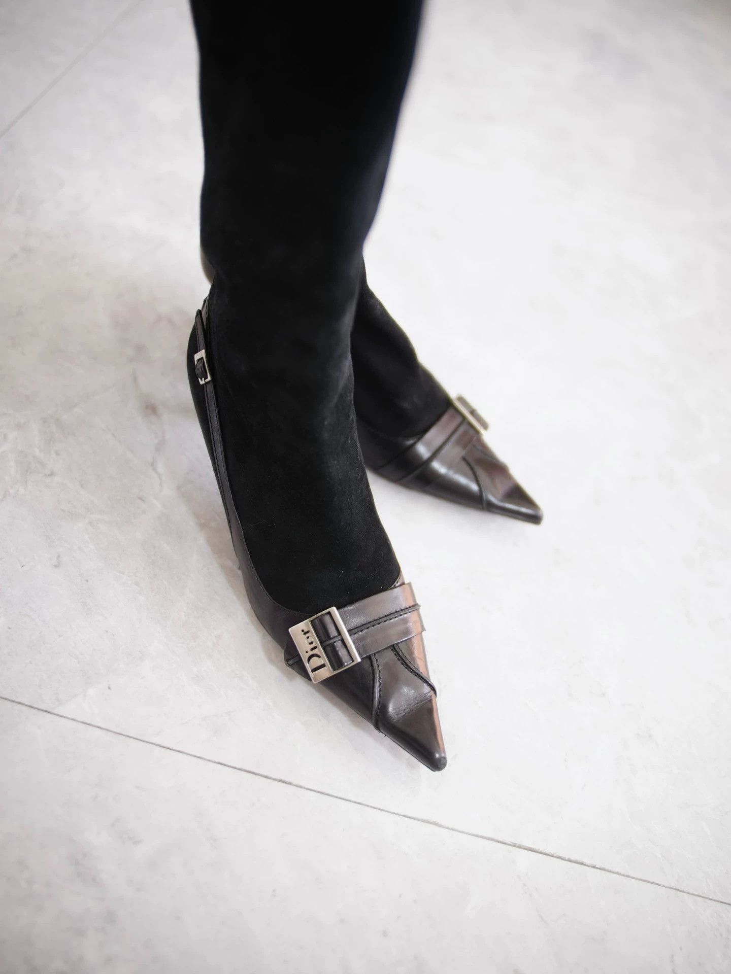 Dior Dior by John Galliano 2000s Black Silver Suede Knee Boot Size US 8 / IT 38 - 2 Thumbnail
