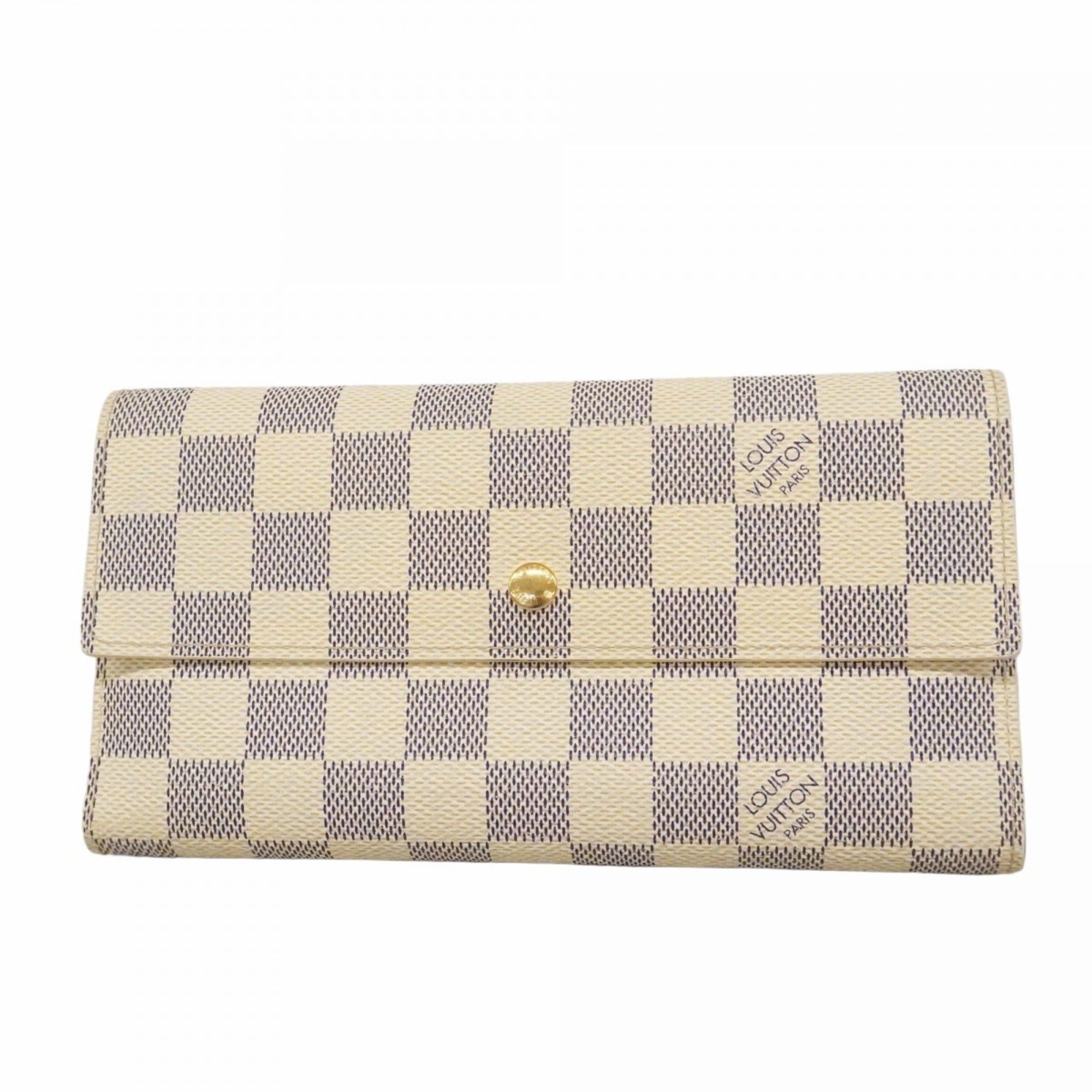 Louis Vuitton Tri-Fold Long Wallet Damier Azur Portefeuille International N61732 White Women's