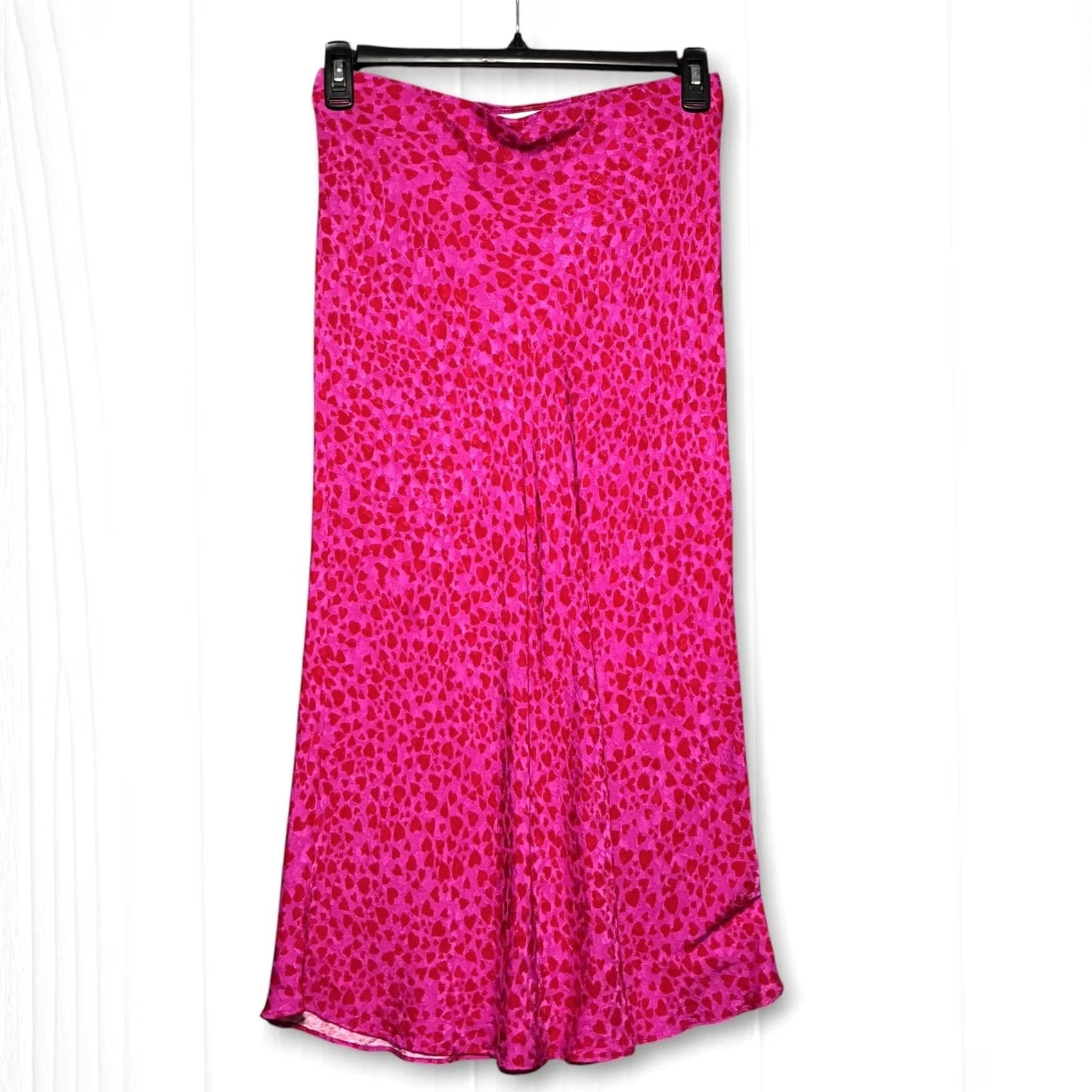 Loft LOFT Heart Print Midi Skirt Womens Petite Pink Size 32" / US 10 / IT 46 - 2 Thumbnail