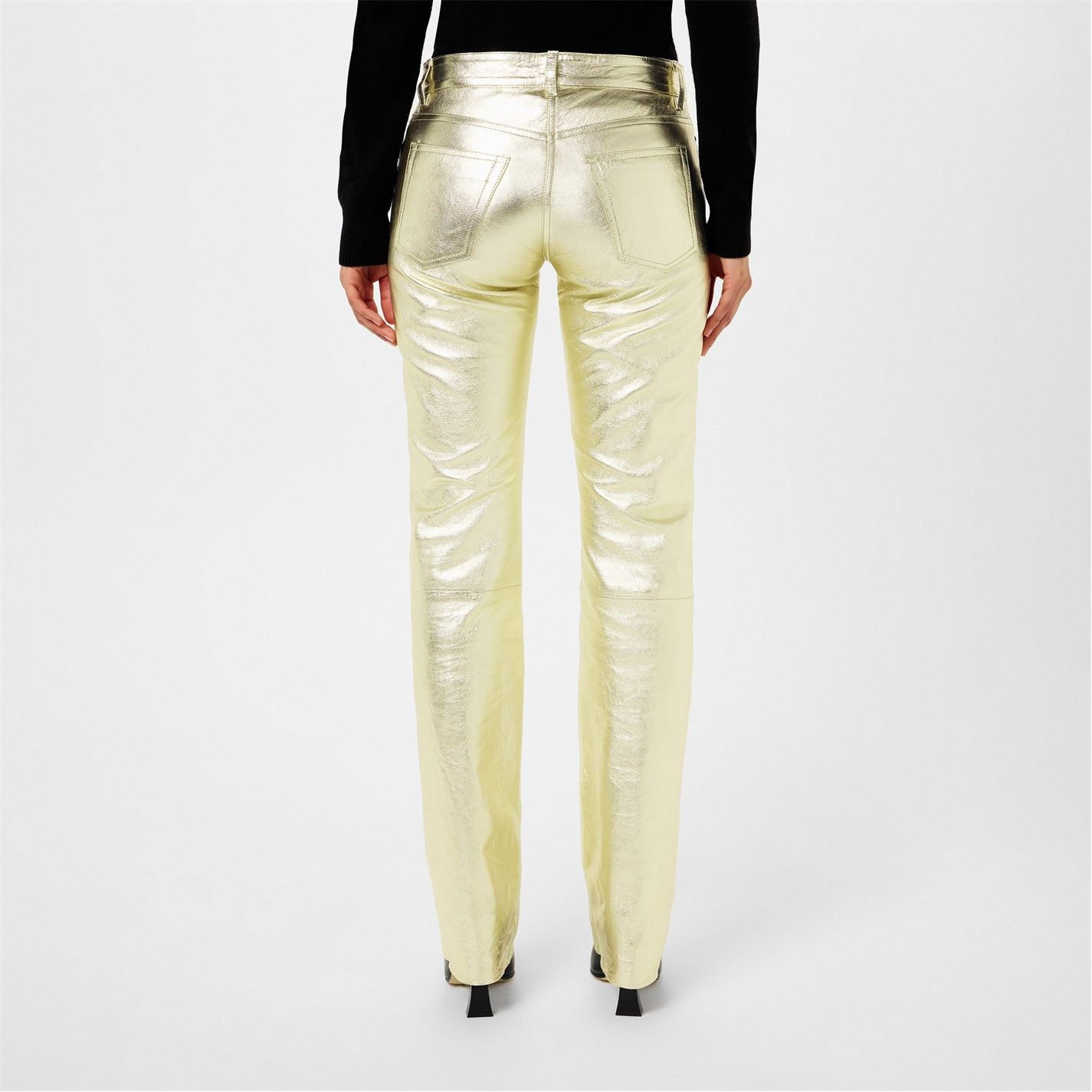 Palm Angels o1g2r1mq0425 Laminated Leather Trousers in Metallic Gold Size 27" / US 4 / IT 40 - 6 Thumbnail