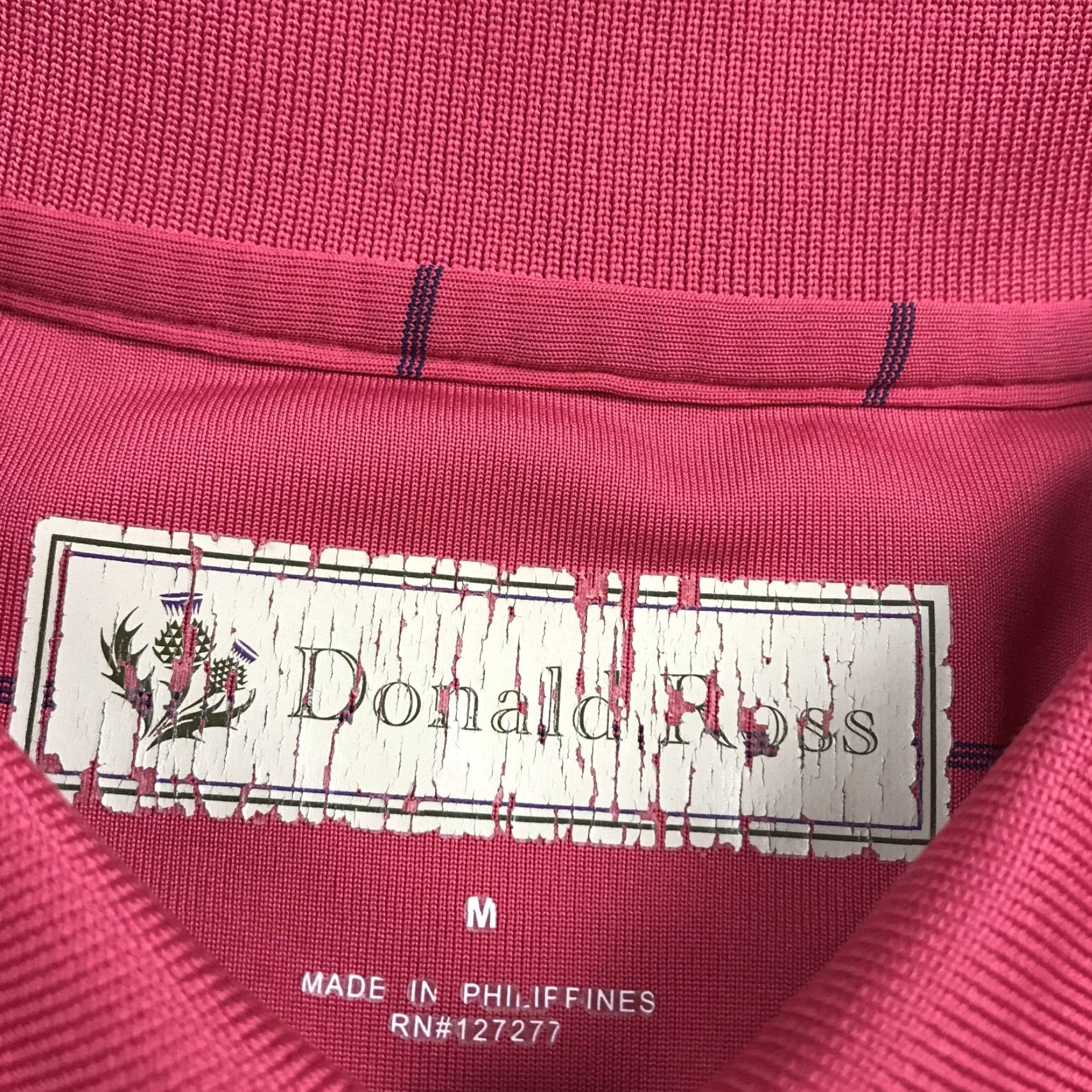 Vintage Donald Ross Polo Shirt Mens M Pink Striped Button Collar Short Sleeve Golf Shirt Size US M / EU 48-50 / 2 - 5 Thumbnail