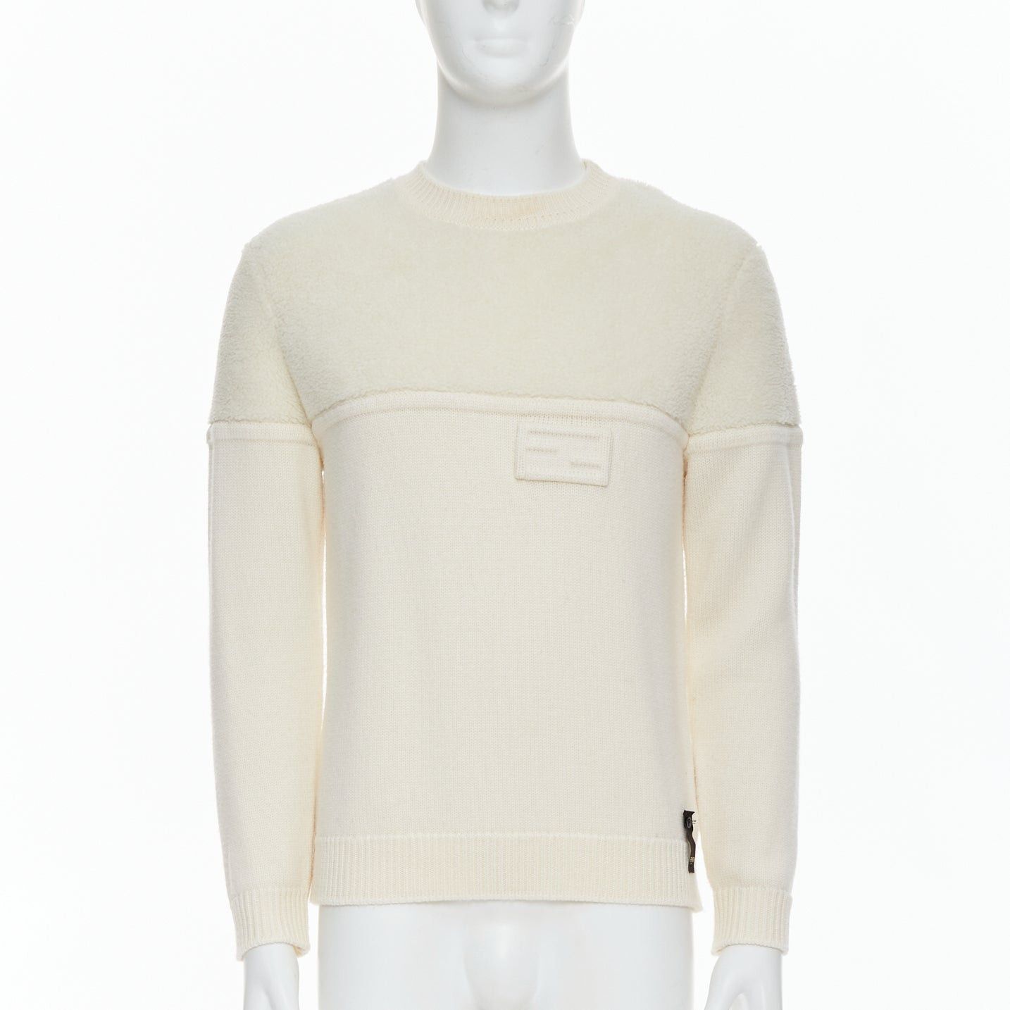 Fendi FENDI 100% wool fleece cream panelled logo applique sweater IT46 S Size US S / EU 44-46 / 1 - 1 Thumbnail