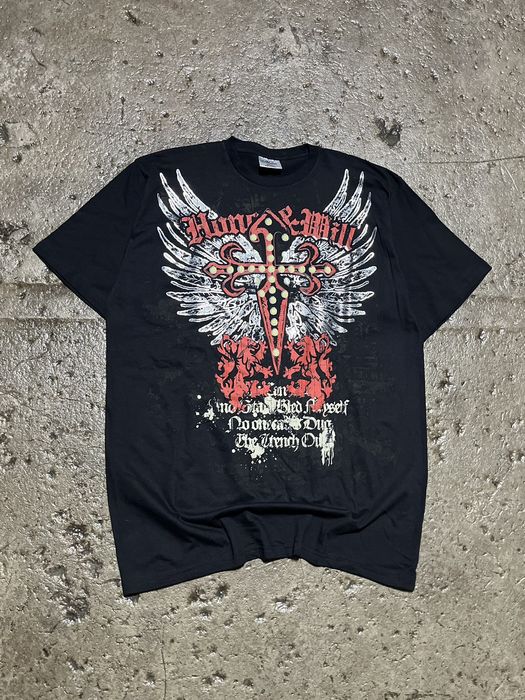 Vintage CRAZY Y2K AFFLICTION STYLE CROSS SKULL GOTH PUNK TEE SHIRT ...