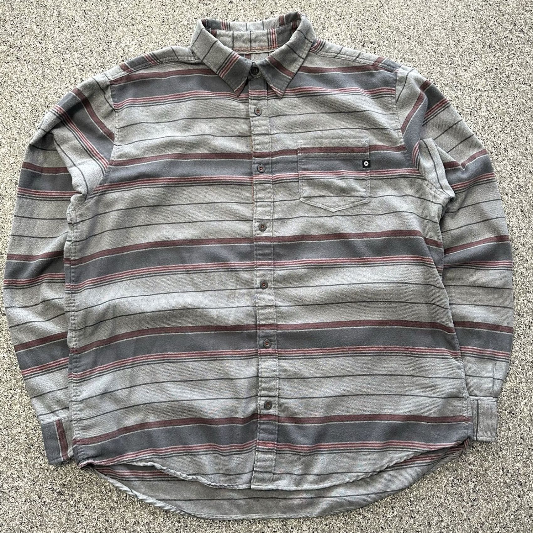 Marmot Marmot Shirt Mens XL Long Sleeve Button-Up Gray Striped Flannel Midweight Cotton Polyester Size US XL / EU 56 / 4 - 2 Thumbnail