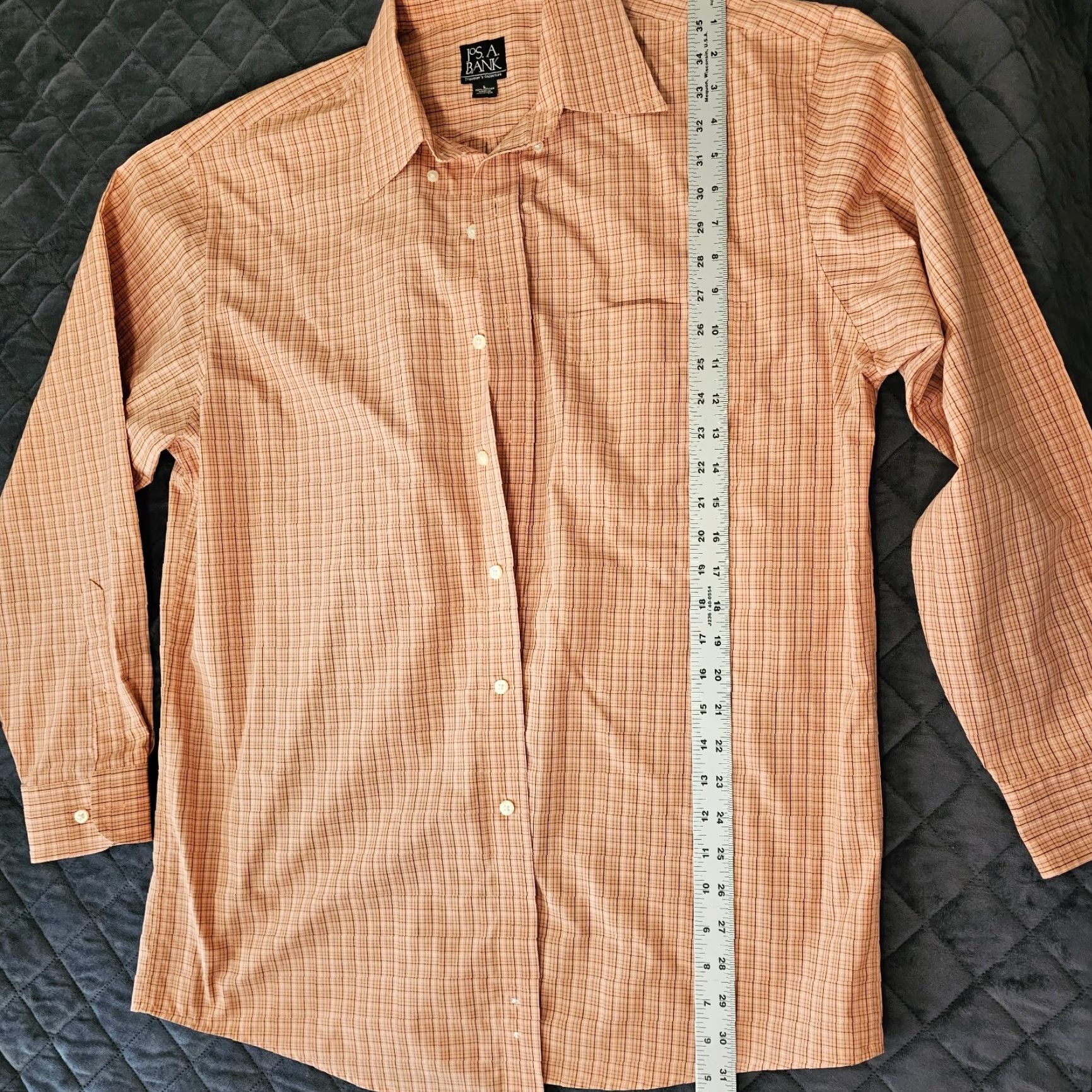 Jos. A. Bank VINTAGE Jos A Bank Men's Orange Check Casual Button-Up Shirt L Classic Fit Cotton Non-Iron Long Sleeve Size US L / EU 52-54 / 3 - 4 Thumbnail