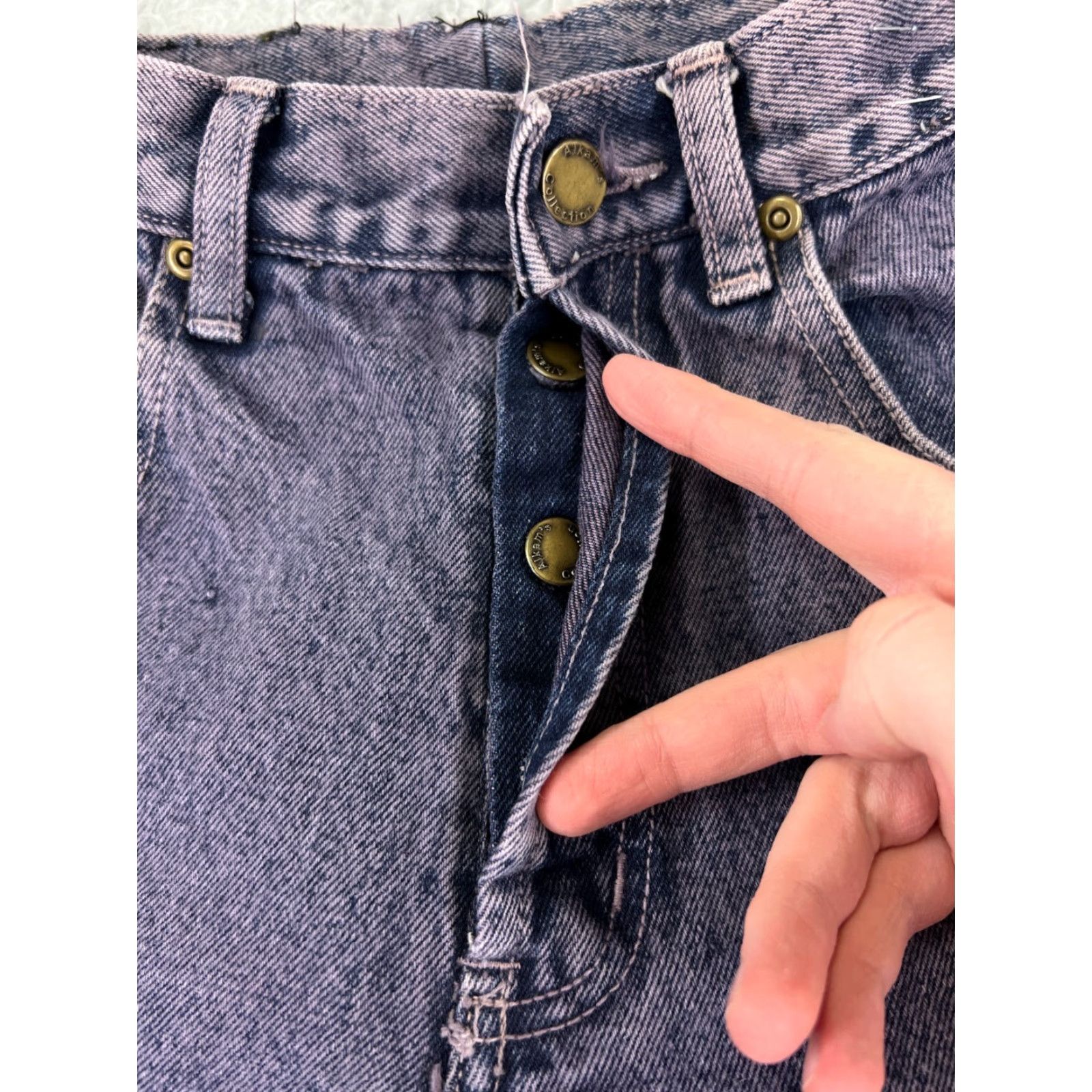 Denime VINTAGE Alkam Jeans Womens Purple Denim 28 80s 90s Hip Hop Button Fly Straight 5-Pocket Design Regular Stretch Cotton Denim Woman Clothes Shoes Size 28" / US 6 / IT 42 - 7 Thumbnail