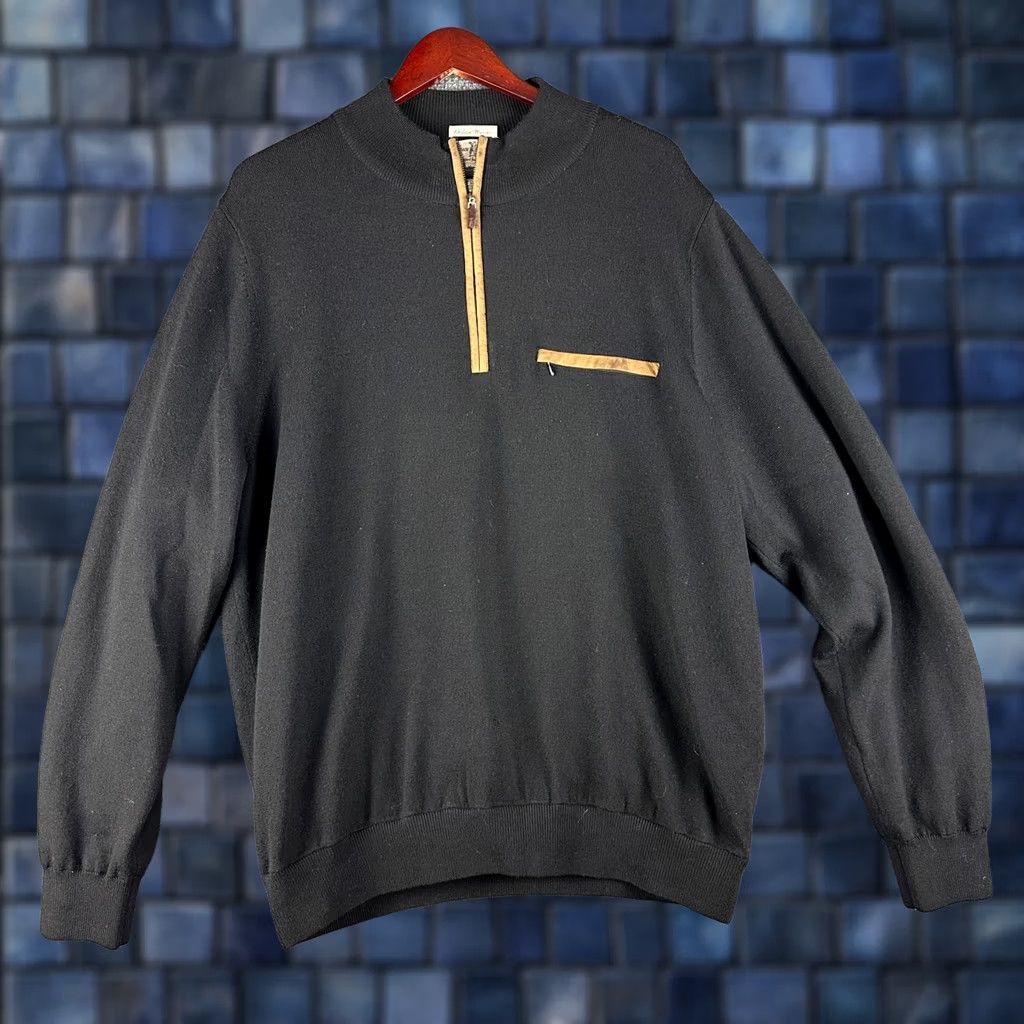 Vintage Fairway & Greene Sweater Mens XL Black 1/4 Zip Lined Wool Ribbed Cuffs V-Neck Pullover Knit Regular Seasonal Size US XL / EU 56 / 4 - 1 Thumbnail