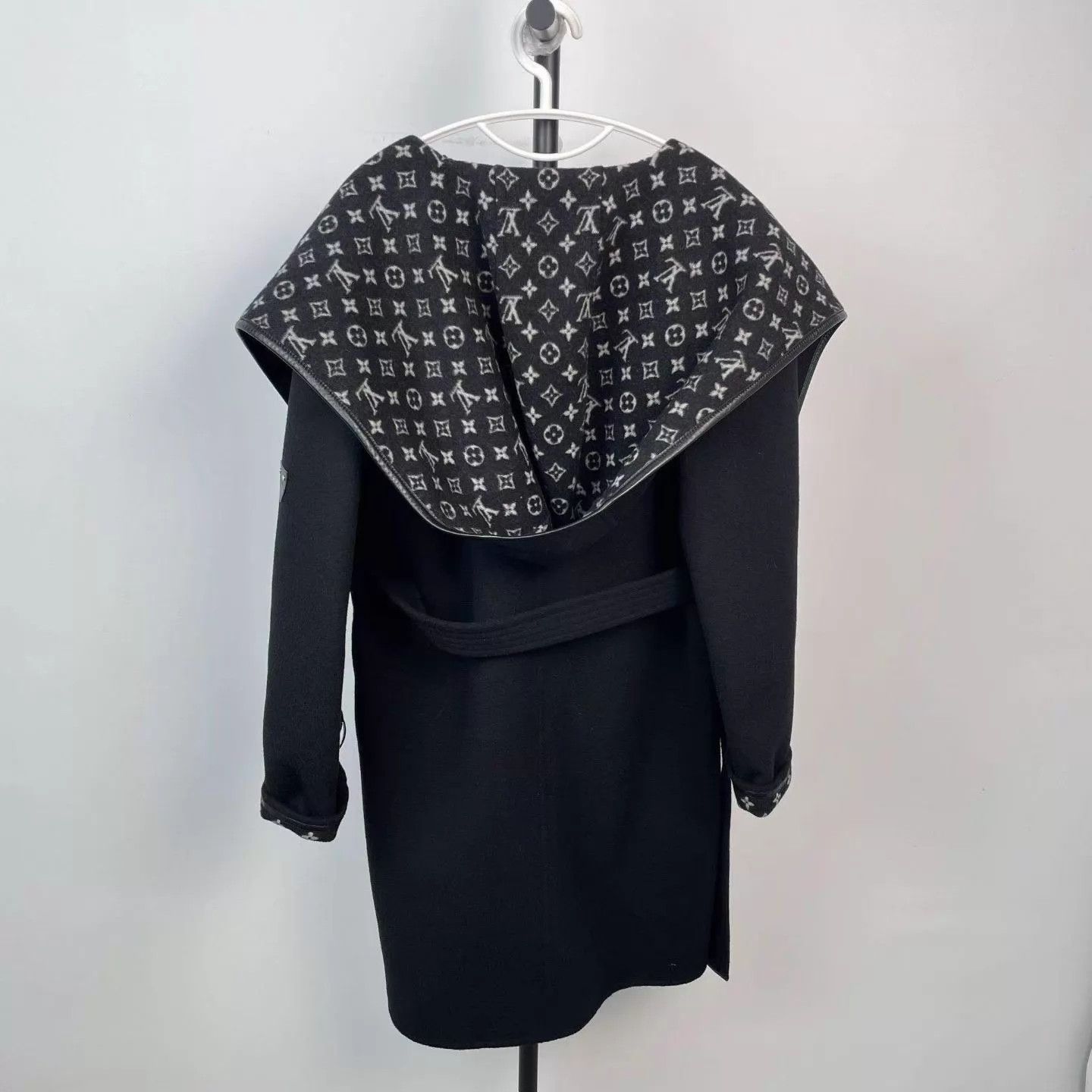 LV Monogram all over print black belted robe coat size 34