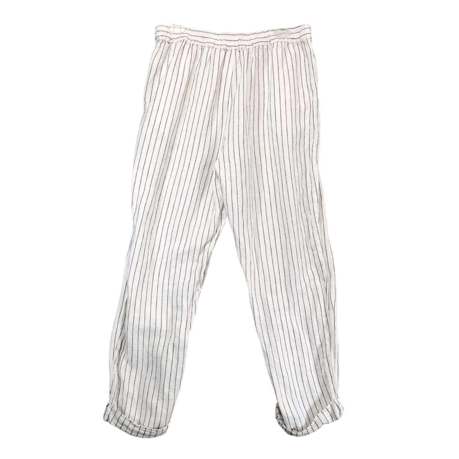 Rachel Zoe Rachel Zoe Striped Linen Cotton Cuffed Pants L 32x26" Crop Size 34" / US 12 / IT 48 - 2 Thumbnail