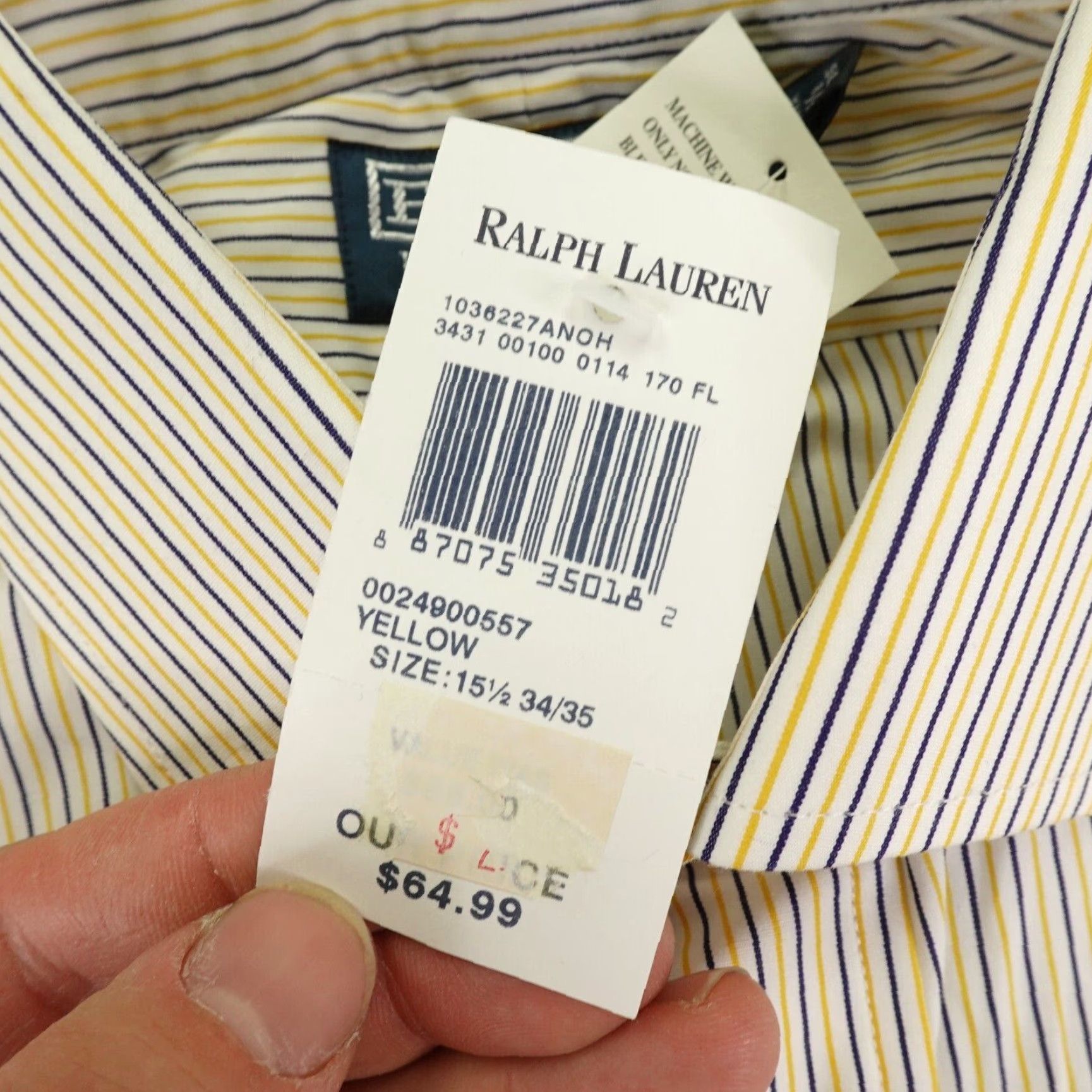 Polo Ralph Lauren VINTAGE Polo Ralph Lauren Shirt Men Medium Cotton Button-Up Striped Collared Long Sleeve Yellow Blue White 90s Classic Mens Size US M / EU 48-50 / 2 - 6 Thumbnail