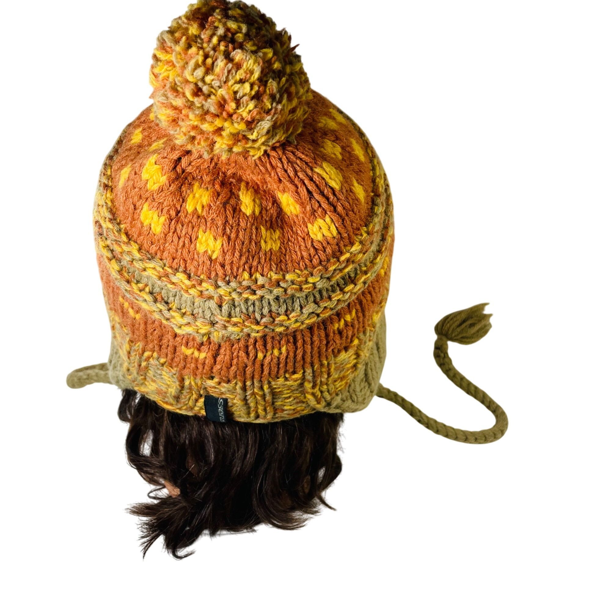 Other Seirus Lambswool Knit Hat W Pom Braided Tassel Orange Olive Size ONE SIZE - 3 Thumbnail