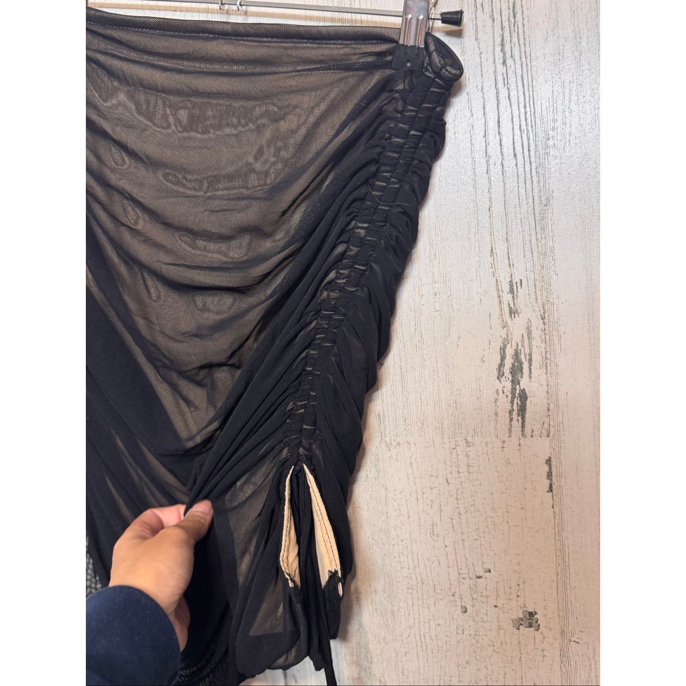 Other Privy Windsor Black Mesh Ruched Mini Skirt | Sheer Overlay N Size 30" / US 8 / IT 44 - 3 Thumbnail