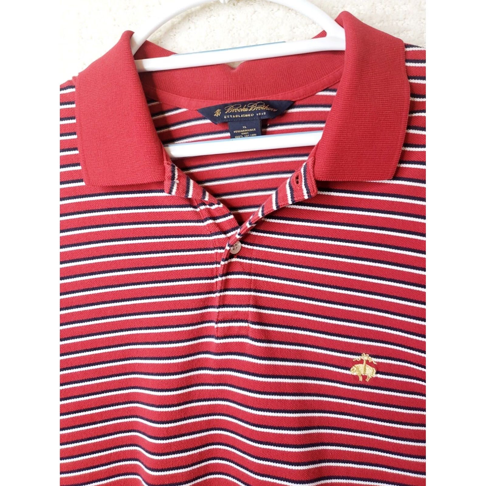 Brooks Brothers Brooks Brothers Performance Polo Shirt Mens XL Red Striped Cotton Original Fit Size US XL / EU 56 / 4 - 3 Thumbnail