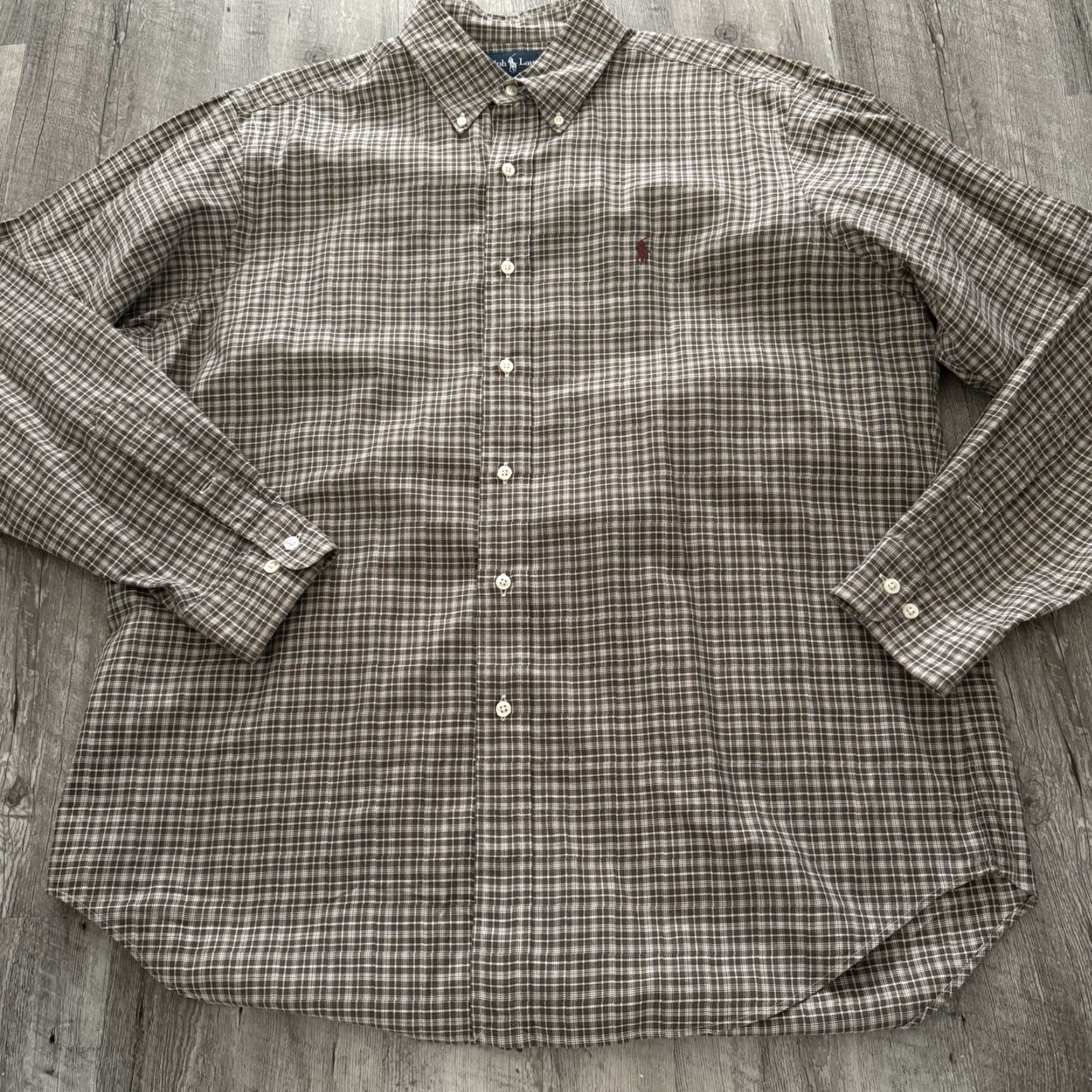 Ralph Lauren Ralph Lauren Shirt Mens L Long Sleeve Brown Plaid 100% Cotton Button-Up Classic Fit Balancing Casual American Style Size US L / EU 52-54 / 3 - 3 Thumbnail