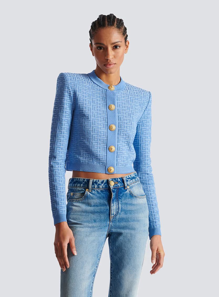 Balmain o1s1wg111225 Pb Labyrinth Knit Cardigan in Blue Size S / US 4 / IT 40 - 5 Thumbnail