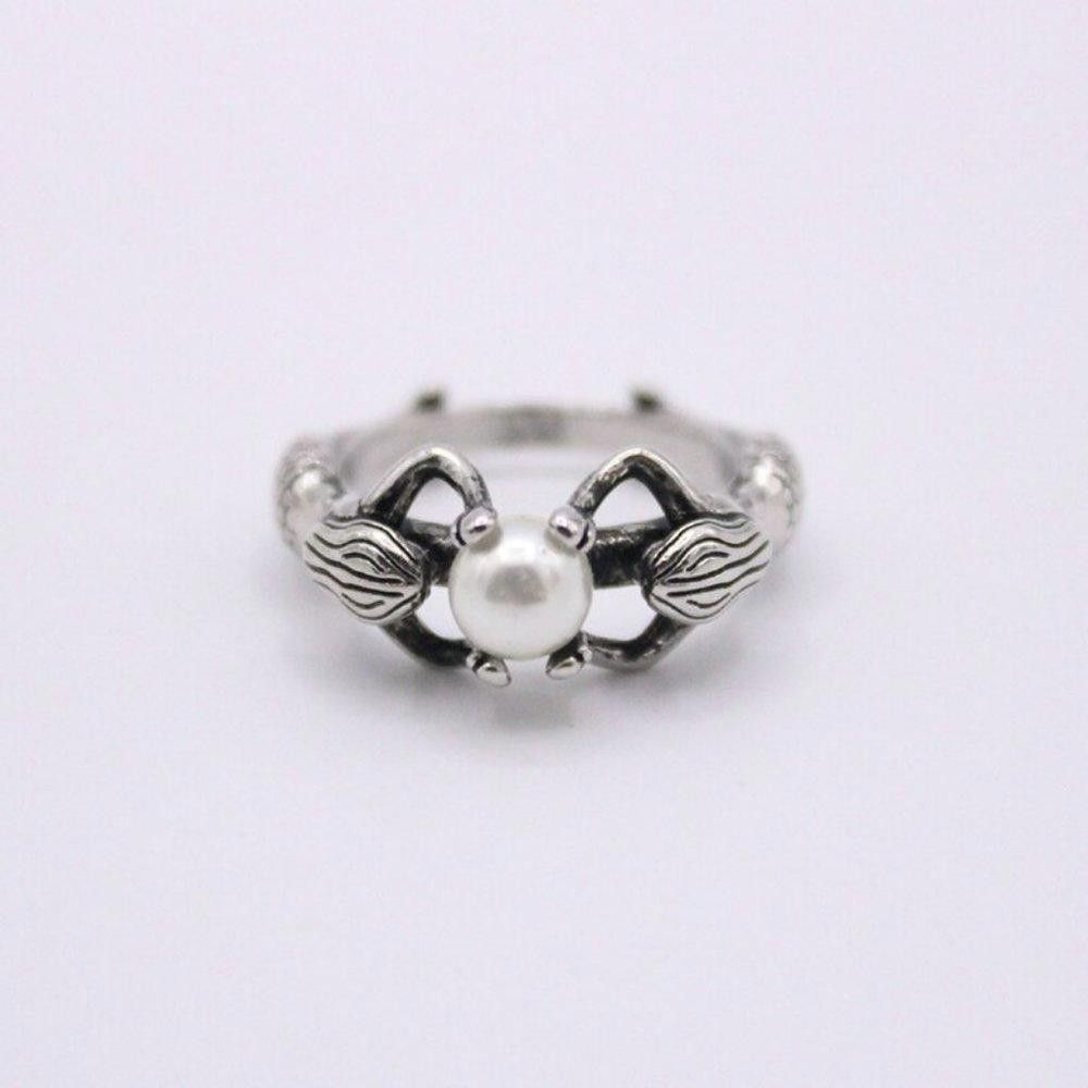 Designer Retro Mermaid Freshwater Pearl Antique Silver Ring - Size 7 Size ONE SIZE - 7 Thumbnail