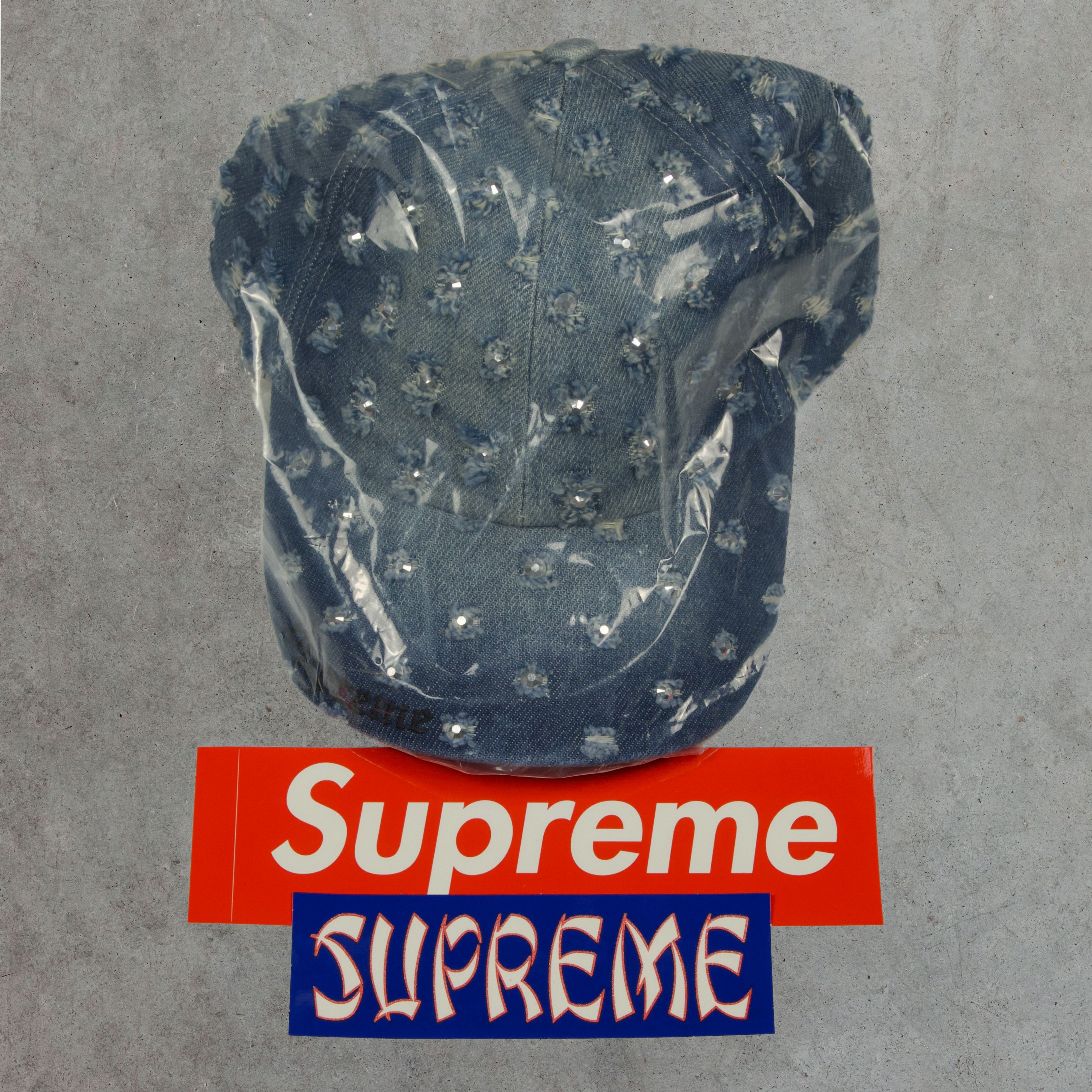 Supreme Hole Punch Rhinestone Denim 6 Panel Hat Black | Grailed
