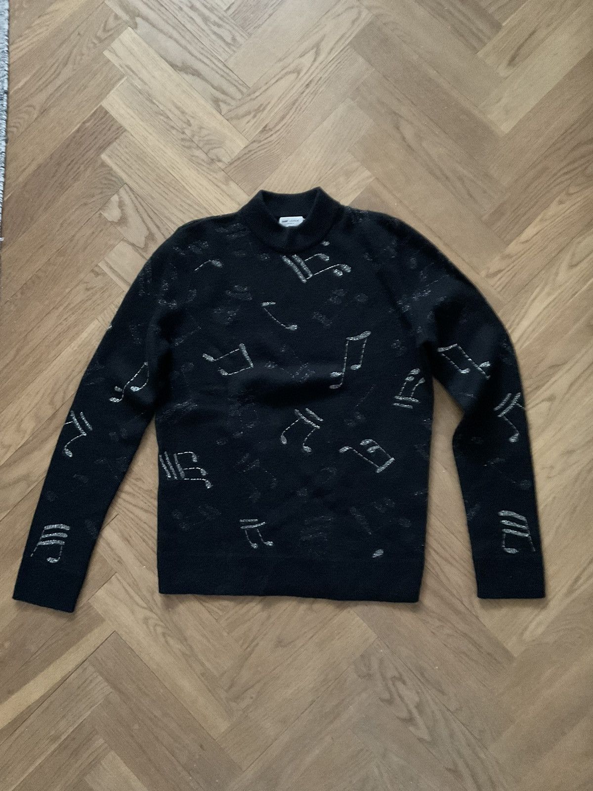 image of Saint Laurent Paris Slp Knitwear, Discreet Gold Notes in Black, Men's (Size Medium)