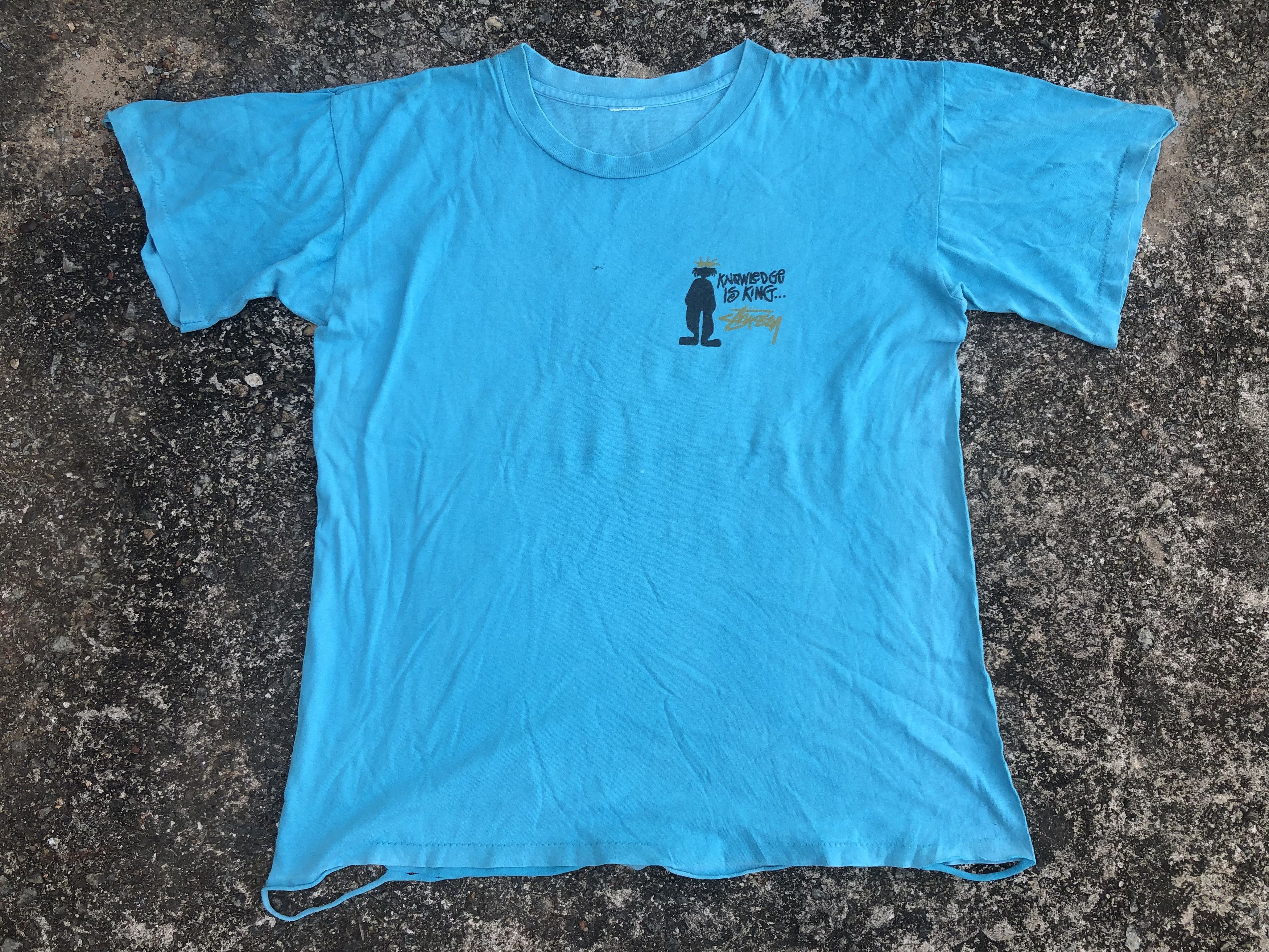 Vintage 🔥Vtg 90s OG STUSSY 'Knowledge is King' T-Shirt Distressed Size US XL / EU 56 / 4 - 3 Thumbnail