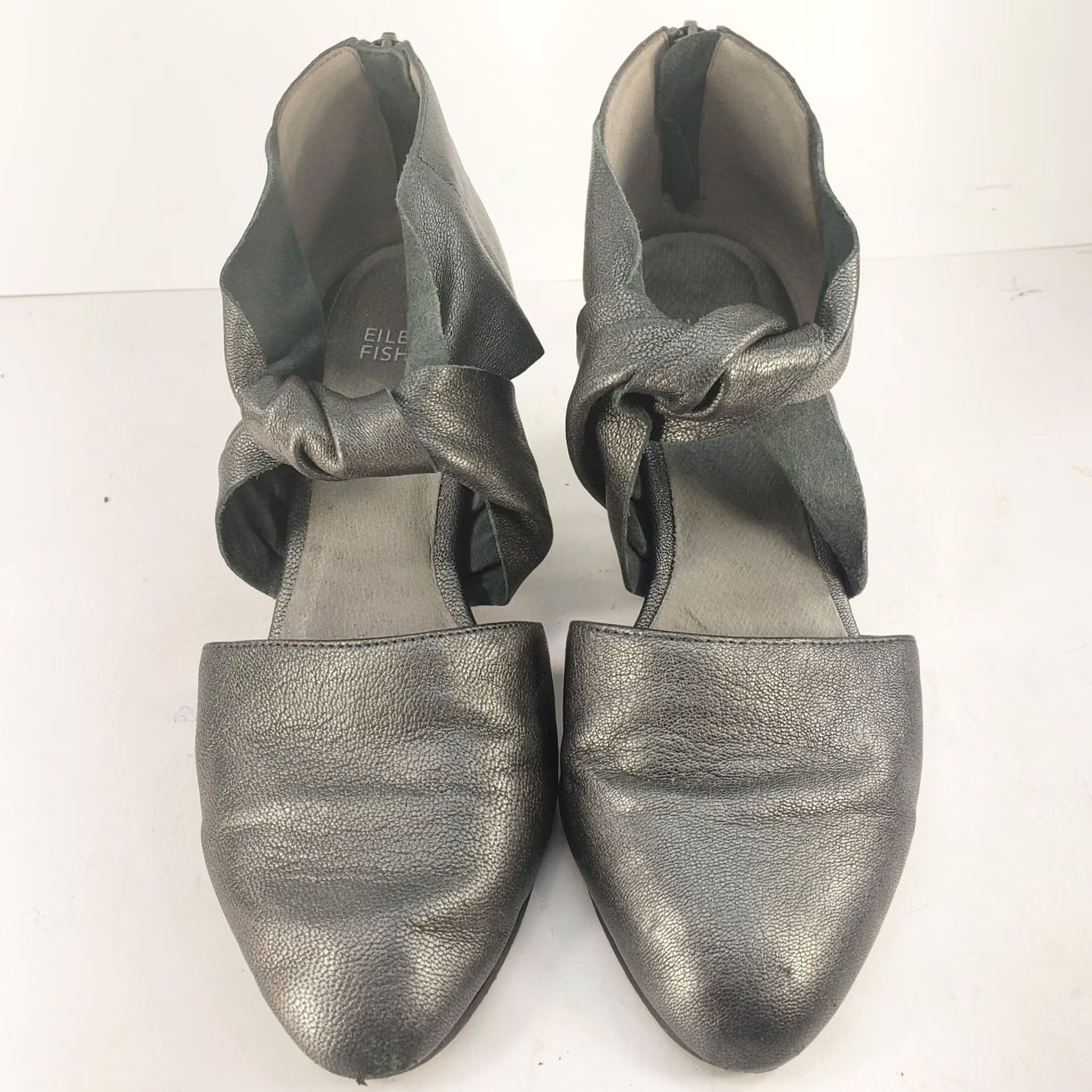 Eileen Fisher Eileen Fisher Silver Metallic Strappy Sandals Women 7.5 Closed Pointed Toe Leather Leather Zip Flat Sandal Womens Silver 7.5 Vintage No Size US 8 / IT 38 - 3 Thumbnail