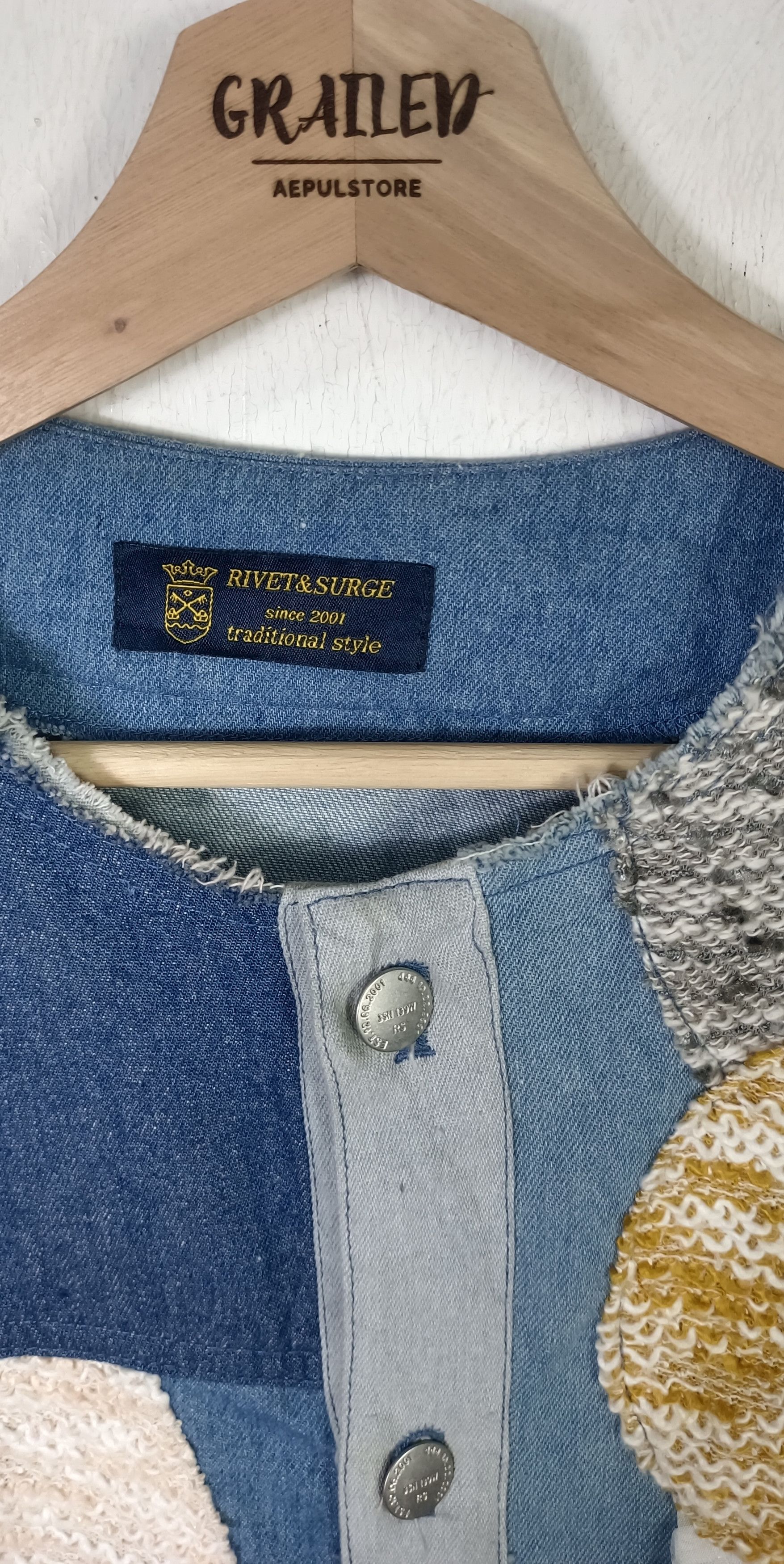 Japanese Brand Rivet & Surge Tsukihugi Pacthwork Denim Jacket Size US XL / EU 56 / 4 - 9 Thumbnail