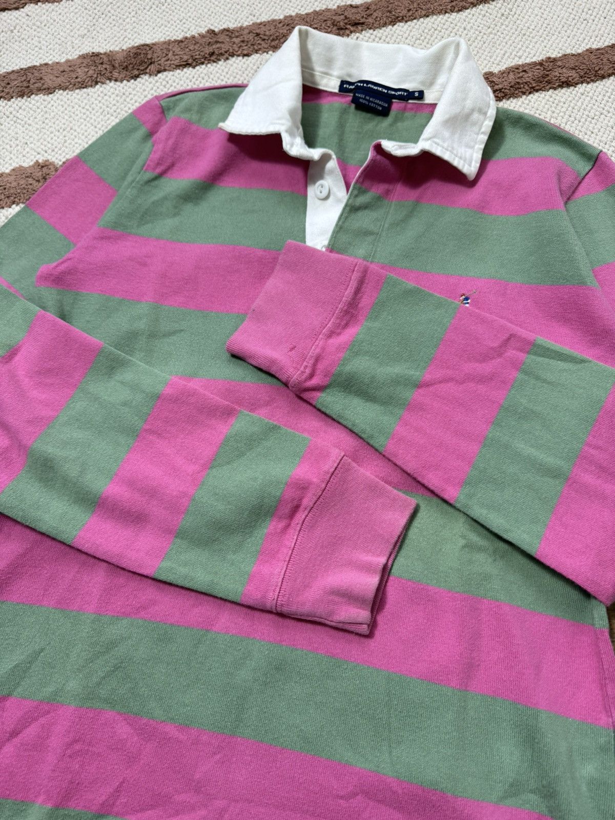 Ralph Lauren 1990s RALPH LAUREN PINK GREEN POLO LONGSLEEVE Size S / US 4 / IT 40 - 5 Thumbnail