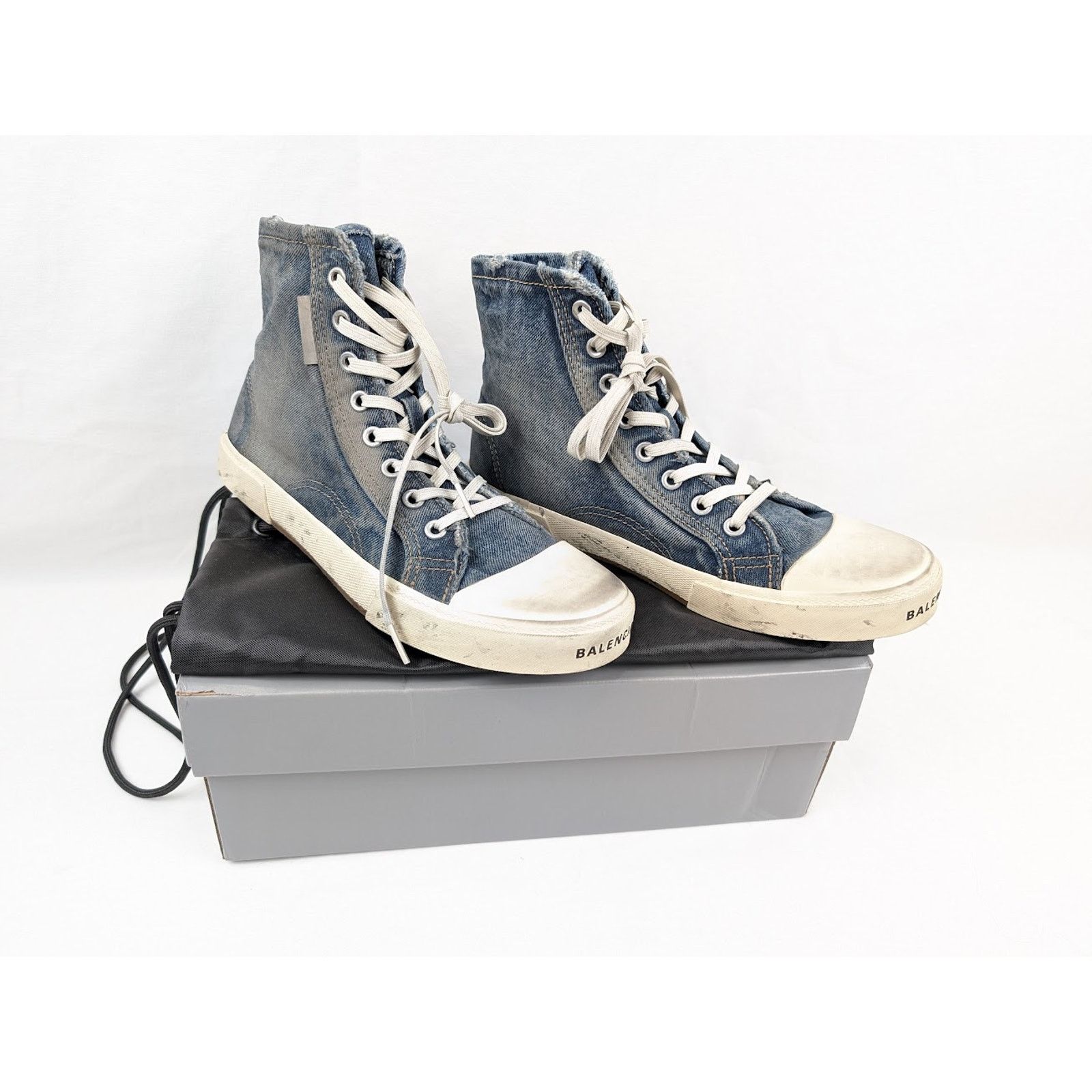 Balenciaga o1rshd1 Q:2 / 90'S Paris High-Top Sneakers in Denim Blue Size US 12 / EU 45 - 20 Thumbnail