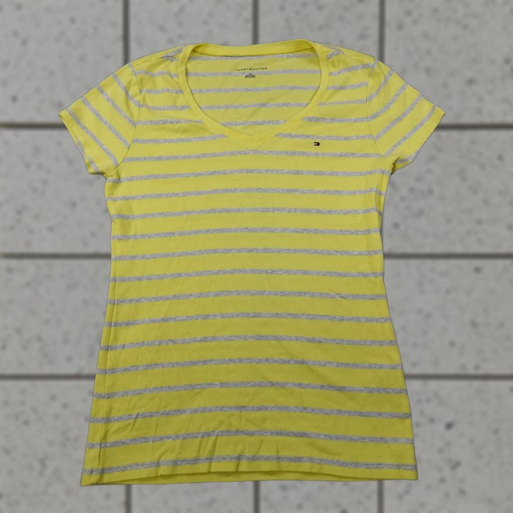 Tommy Hilfiger Tommy Hilfiger Shirt Womens L Yellow Gray Striped Casual Preppy Lightweight Size L / US 10 / IT 46 - 1 Thumbnail