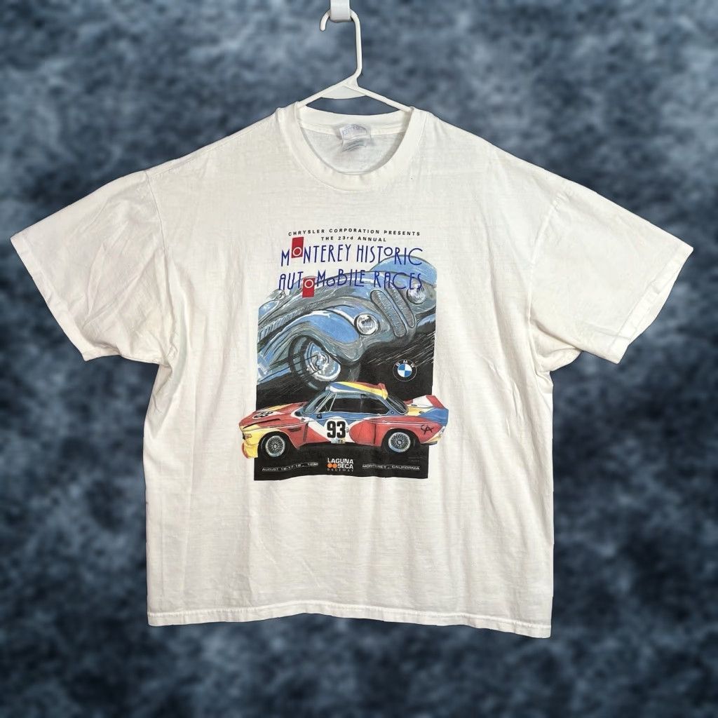 Hanes VINTAGE 1990s BMW CSL Art Car T-Shirt Men's 2XL White Graphic Tee Sportswear Size US XXL / EU 58 / 5 - 1 Thumbnail
