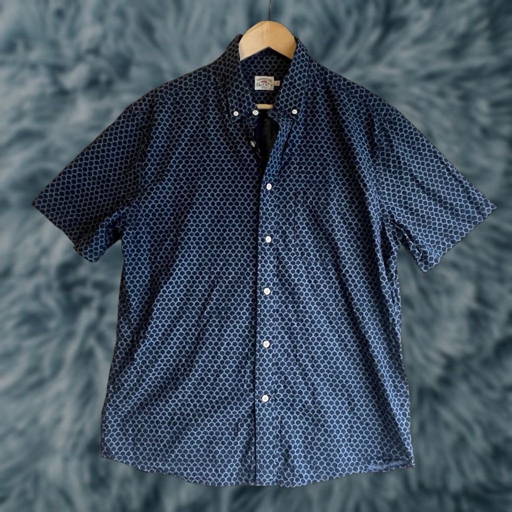 Faherty Faherty Mens Short Sleeve Button-Up Shirt Geometric Scale Pattern Blue Large Regular Size L Size US L / EU 52-54 / 3 - 1 Thumbnail