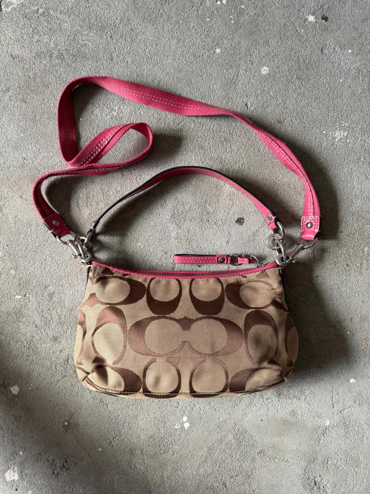 Coach Coach 2Way Signature Stripe Shoulder Bag Beige/Pink Size ONE SIZE - 6 Thumbnail
