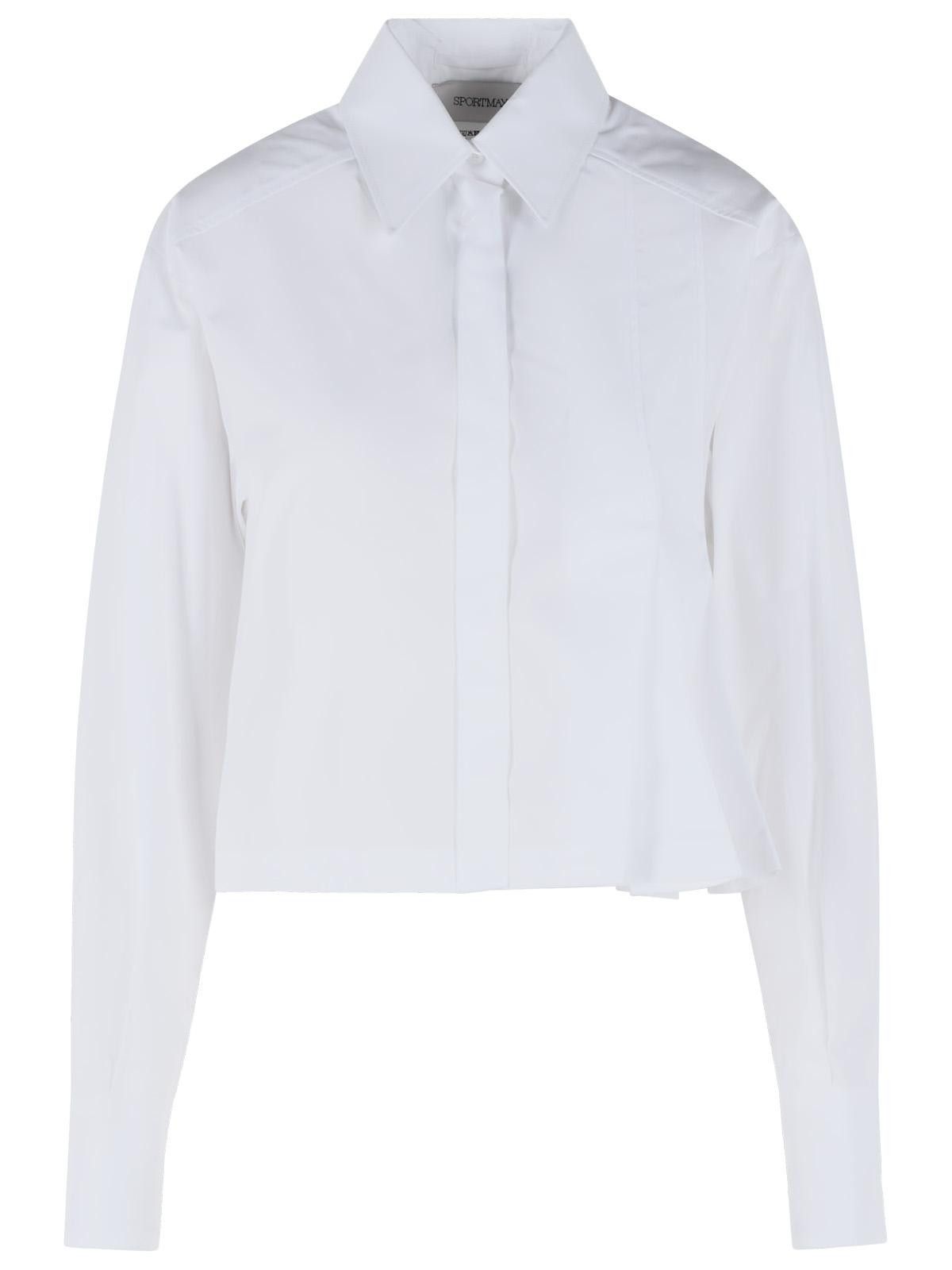 Sportmax SPORTMAX 'Certo' Cropped Shirt In Cotton Poplin With White Asymmetrical Pleats Size S / US 4 / IT 40 - 1 Thumbnail