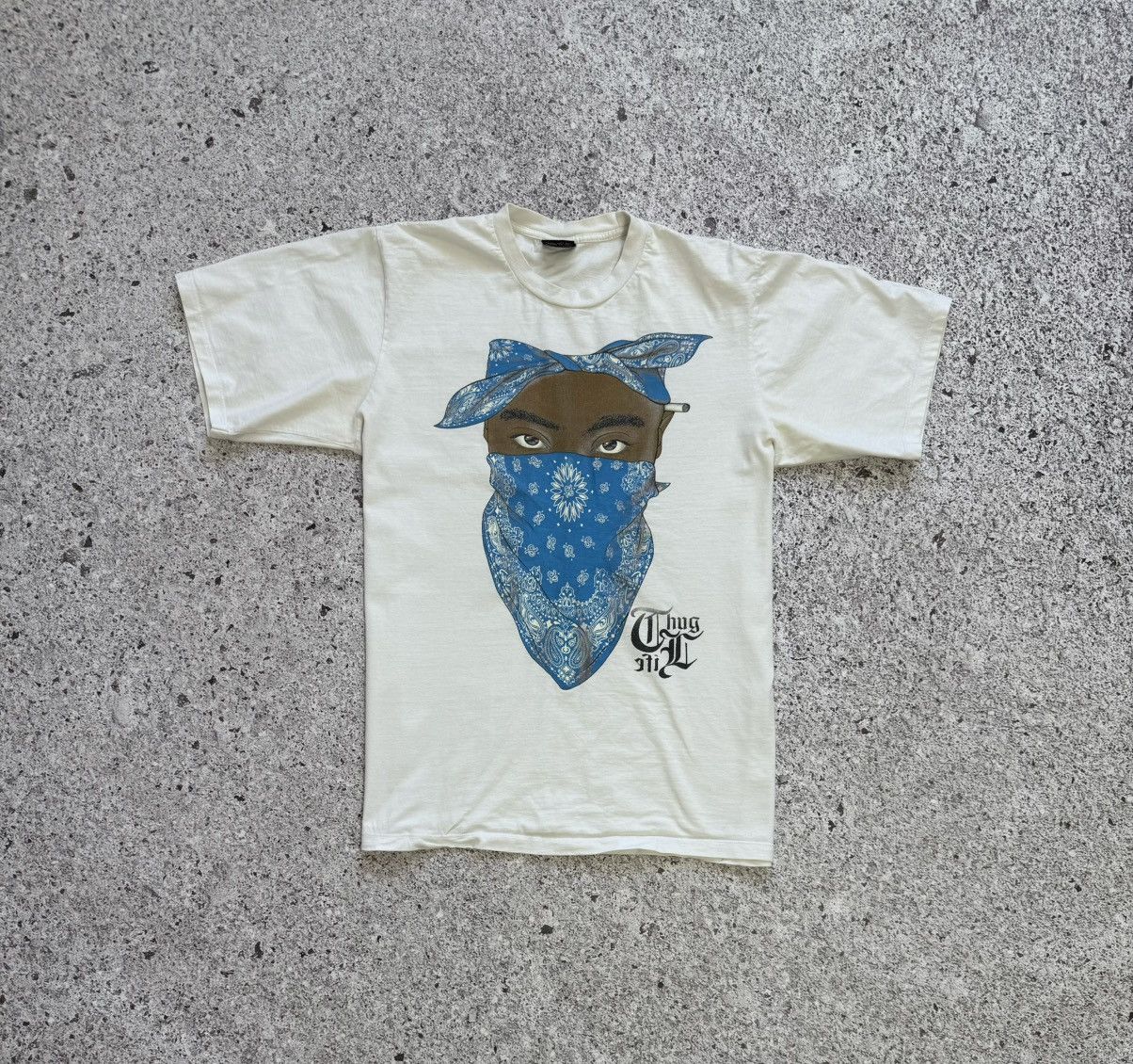 Band Tees × Rap Tees × Vintage Vintage 90’s Thug Life Rap Tough Face Tupac Bandana T-Shirt Size US XL / EU 56 / 4 - 3 Thumbnail