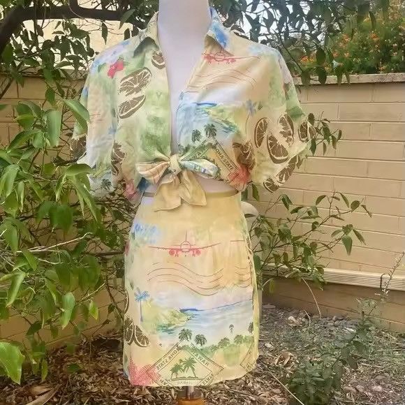 Other Tropical Hawaiian Print Button Up Shirt & Skirt Set Size M / US 6-8 / IT 42-44 - 1 Thumbnail