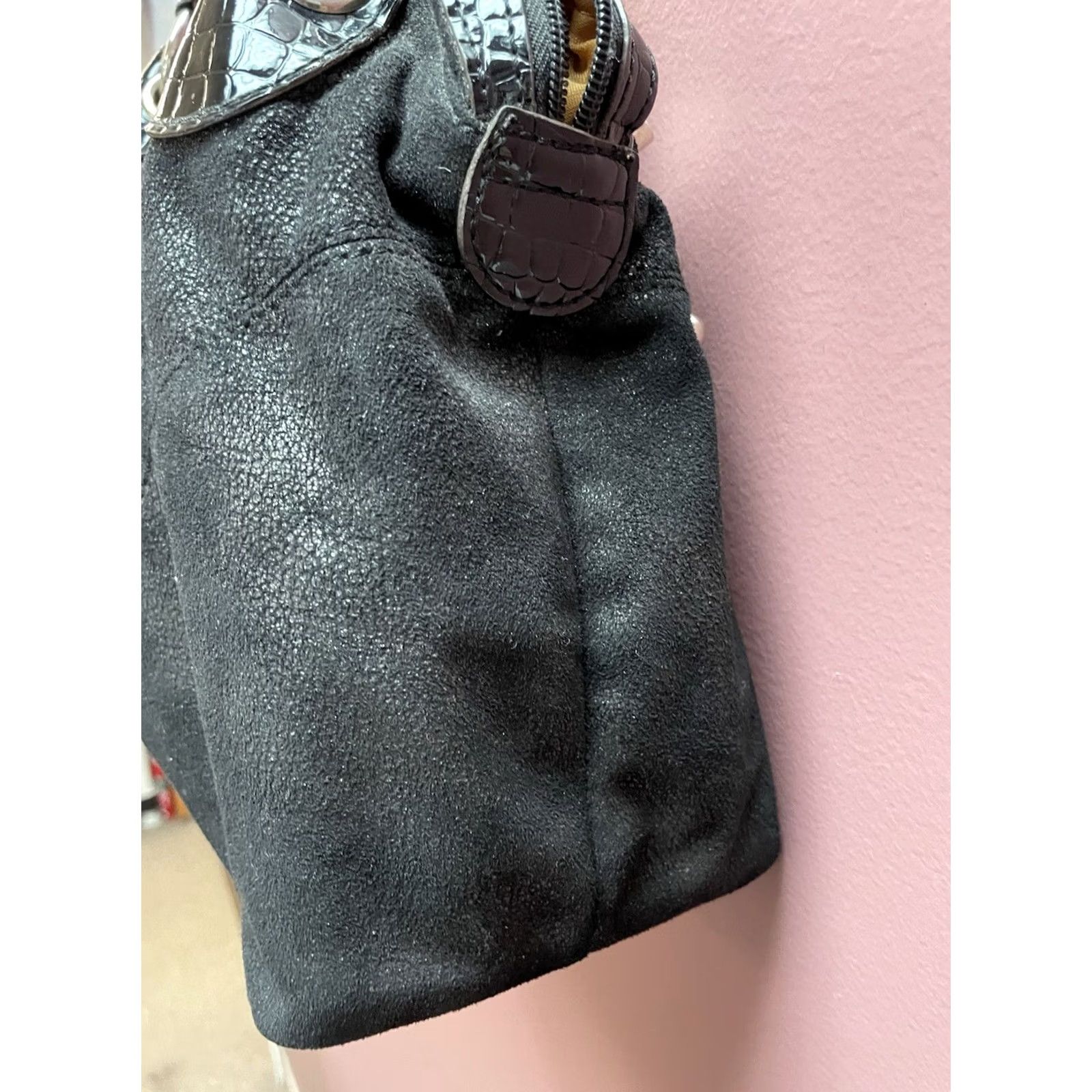 Crocs VINTAGE Kathy Van Zeeland Y2K McBling Studded Purse Bag Black Croc Faux Leather Glam Shoulder Bag Womens Size ONE SIZE - 6 Thumbnail
