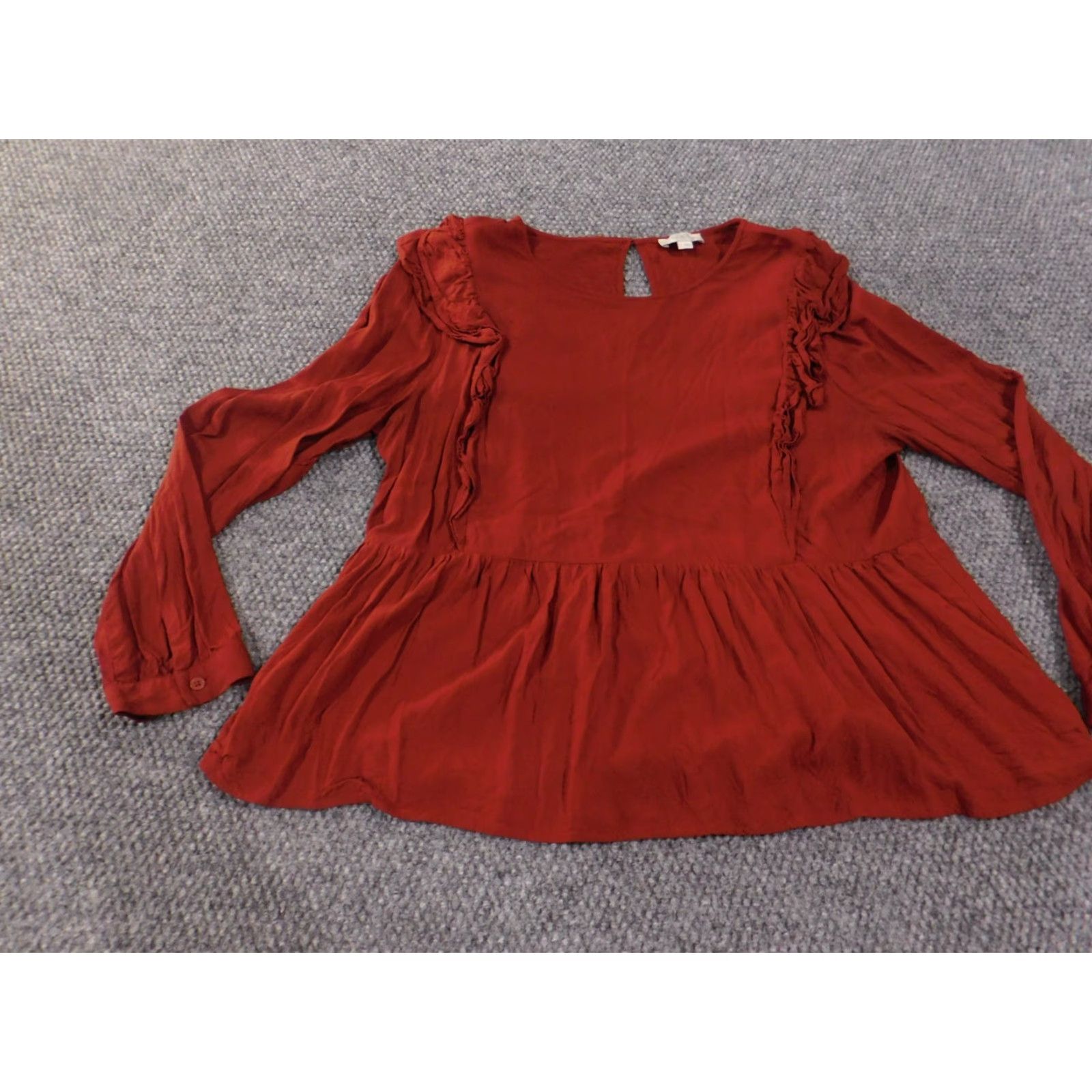 Loft Loft Blouse Shirt Women's Large Orange Knit Rayon Bell Sleeve Collared Pullover Casual Modern 90s-Style? (Note: This item is not vintage) Size L / US 10 / IT 46 - 2 Thumbnail