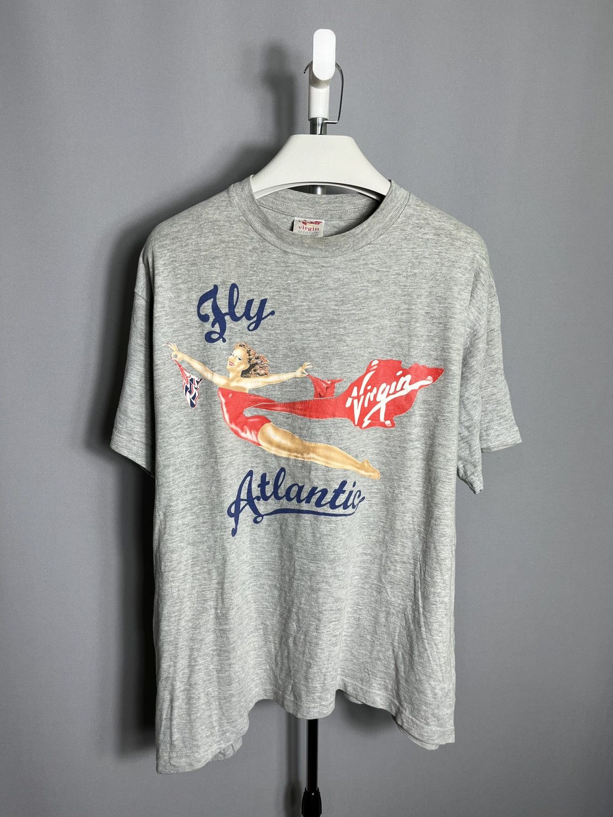 Vintage Fly Virgin Atlantic 90s Sunfaded Tee Mens T-shirt Gray Size US XXL / EU 58 / 5 - 1 Thumbnail