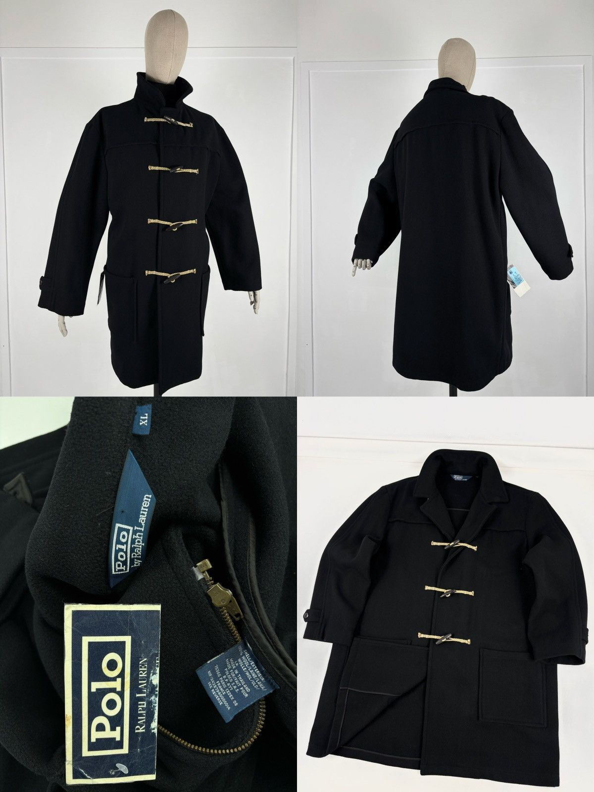 Polo Ralph Lauren DEADSTOCK 90’s POLO RL Admiral Wool Black Duffle Toggle Pea Coat Jacket Trench XL Size US XL / EU 56 / 4 - 1 Thumbnail