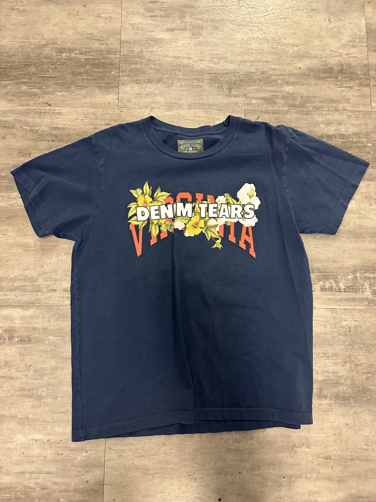 image of Denim Tears New Floral Logo T Shirt in Blue, Men's (Size Large)