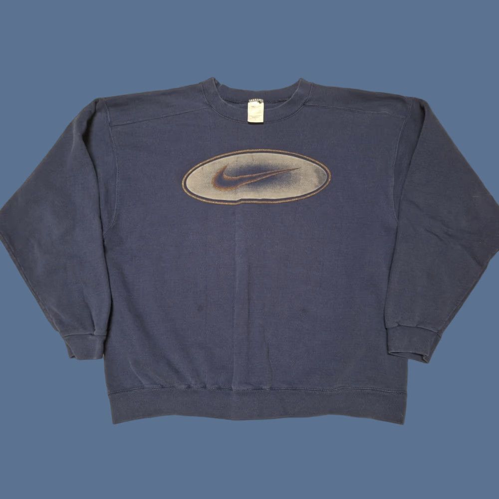 Nike VINTAGE Nike Navy Blue Big Swoosh Logo Crewneck Sweatshirt XL Mens Regular Sweatshirt Blue Nike Air 90s Vintage Hip Hop Size US XL / EU 56 / 4 - 1 Thumbnail