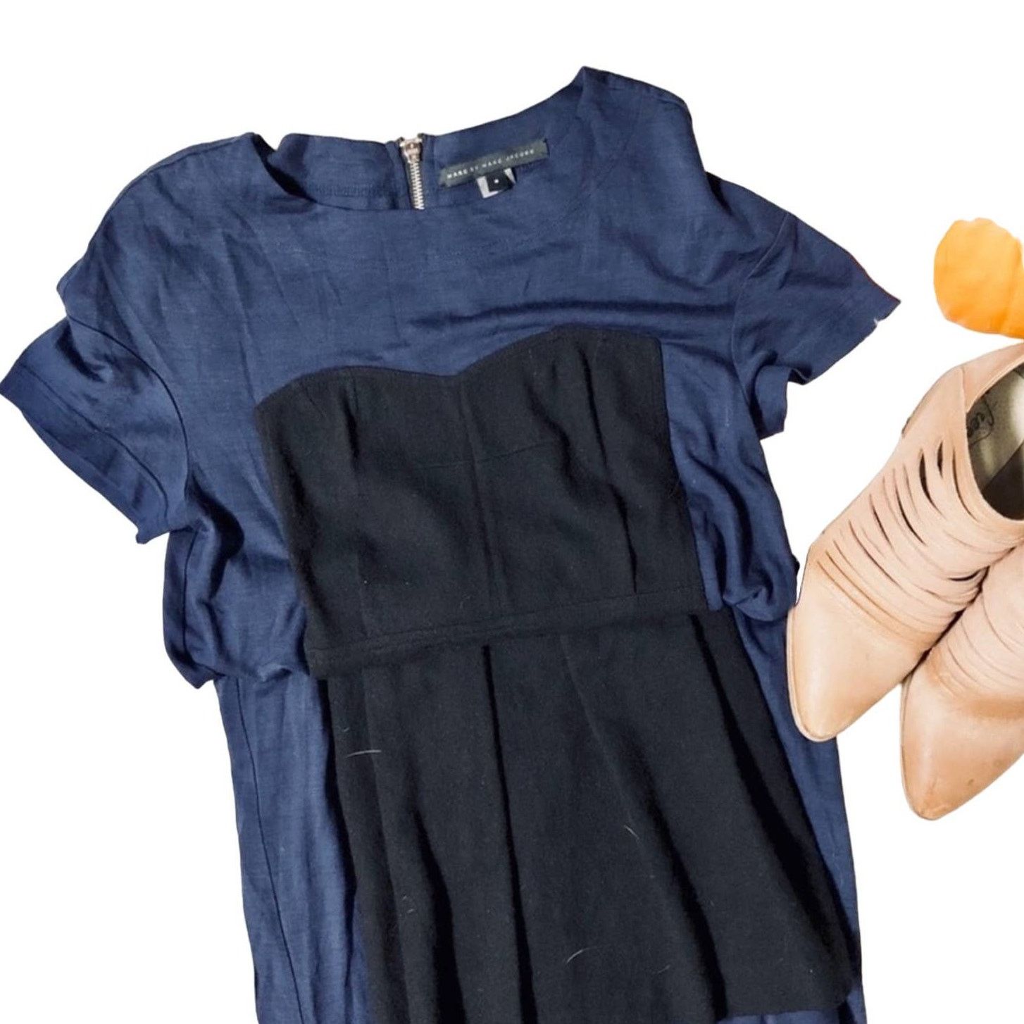 Marc by Marc Jacobs MARC JACOBS Black Navy Wool Pleated Crew Neck Mini Dress S Size S / US 4 / IT 40 - 5 Thumbnail