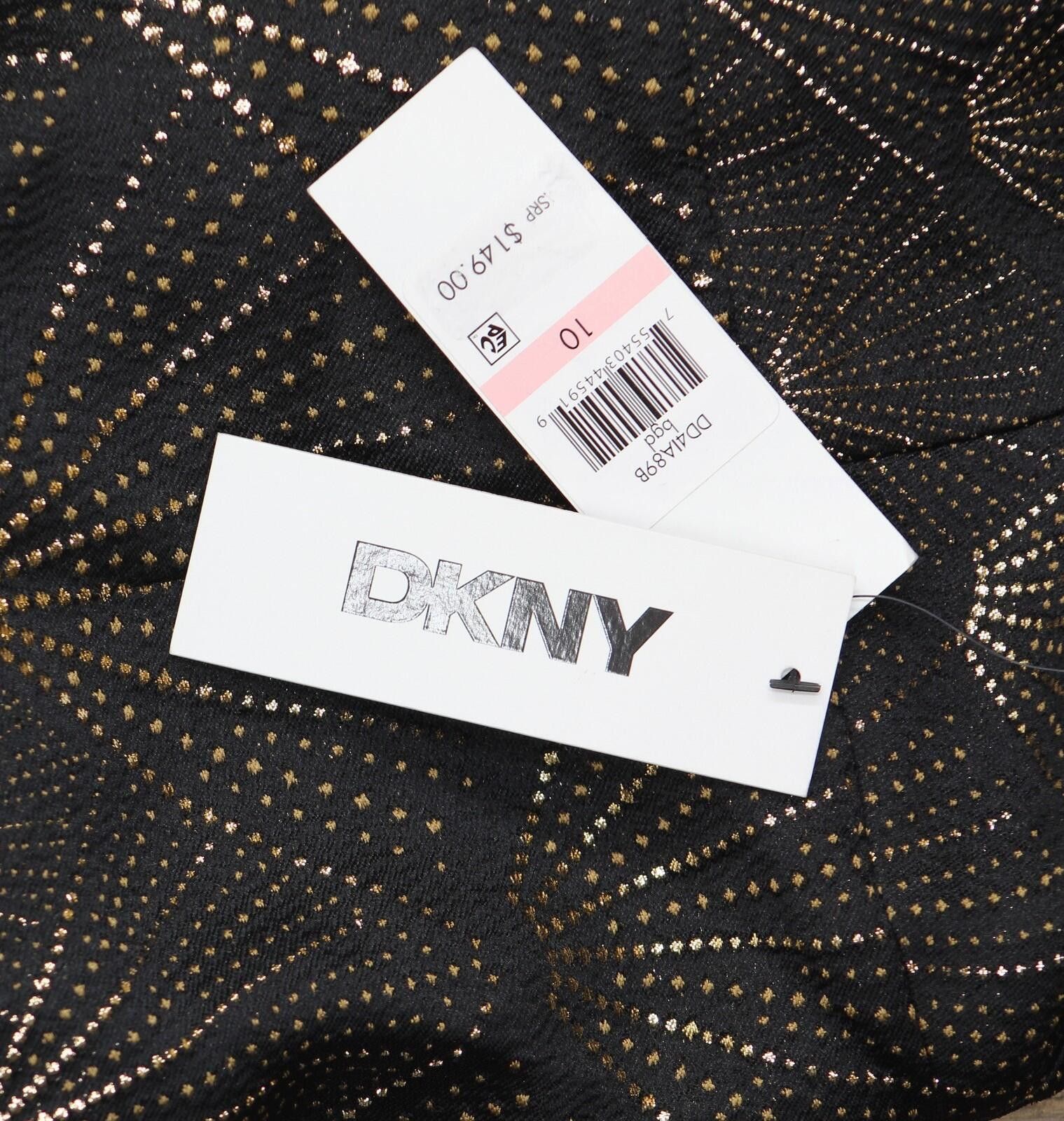 DKNY Nwt Dkny Neck Mini Fit And Flare Dress Black / Gold 10 Size L / US 10 / IT 46 - 3 Thumbnail