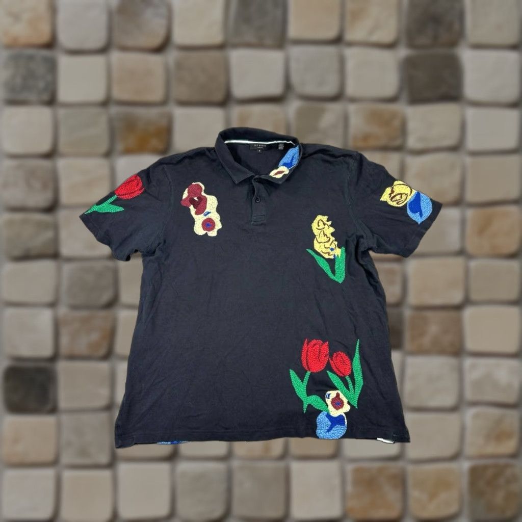 Ted Baker Ted Baker Polo Shirt Mens XL Black Cotton Floral Embroidered Golf Casual Shirt Size US XL / EU 56 / 4 - 1 Thumbnail