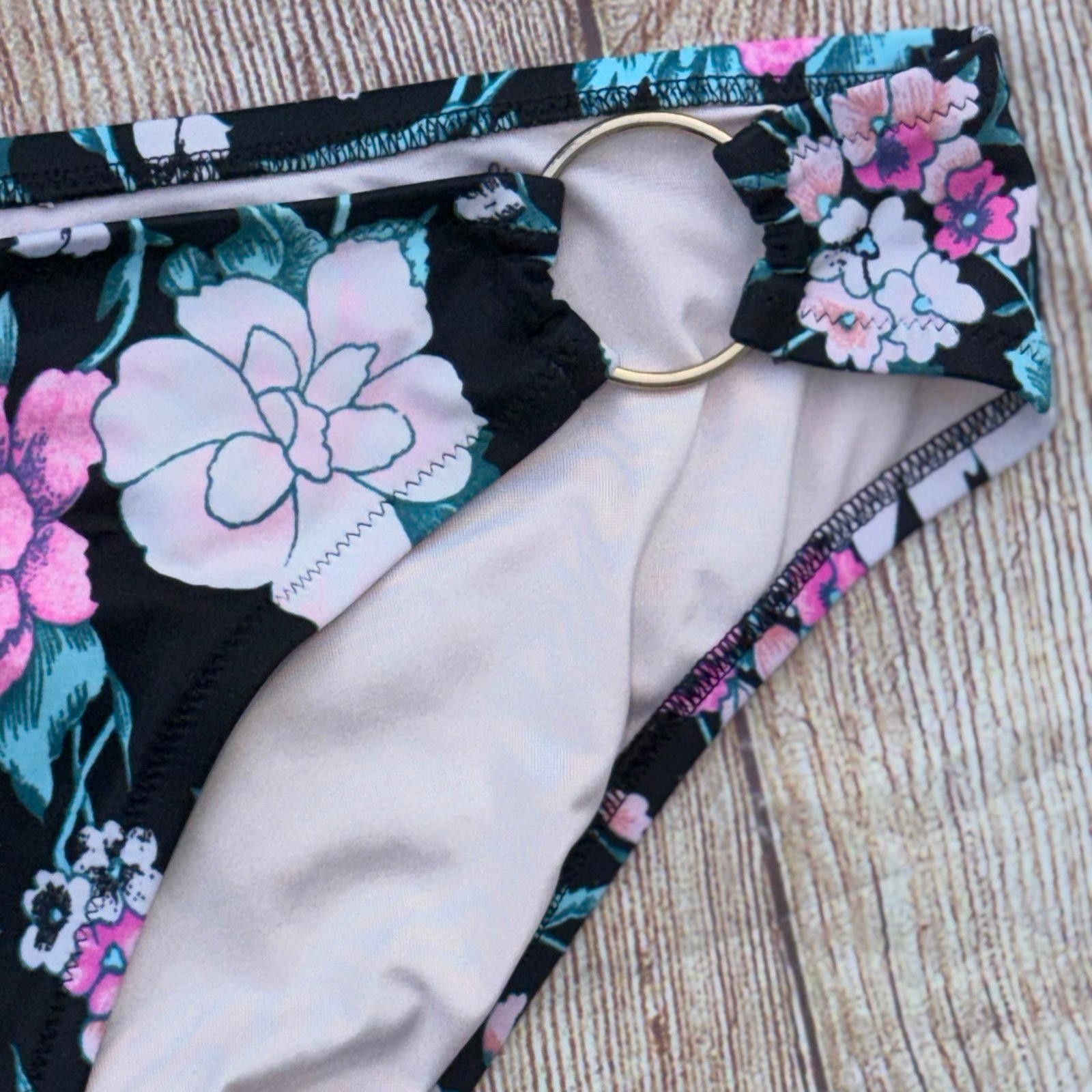 Other Shade & Shore Floral Print Bikini Set with Black Straps Size ONE SIZE - 5 Thumbnail