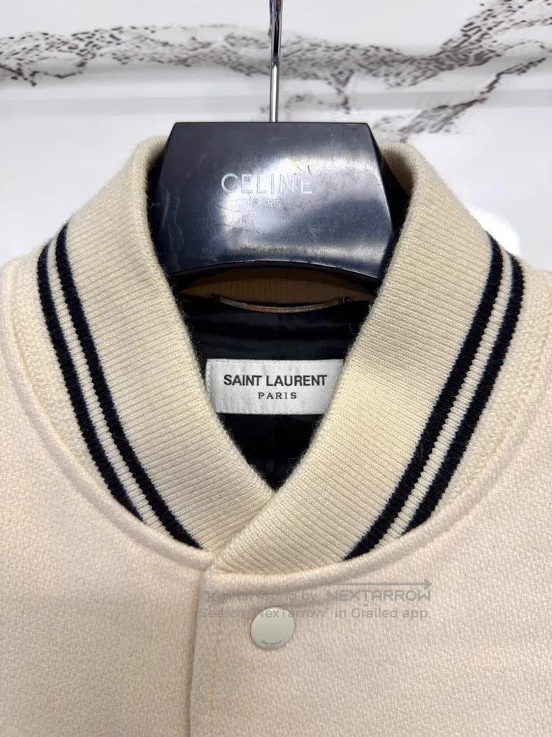 Saint Laurent Paris Saint Laurent Paris White Leather Patch Baseball Jacket Size US L / EU 52-54 / 3 - 2 Thumbnail