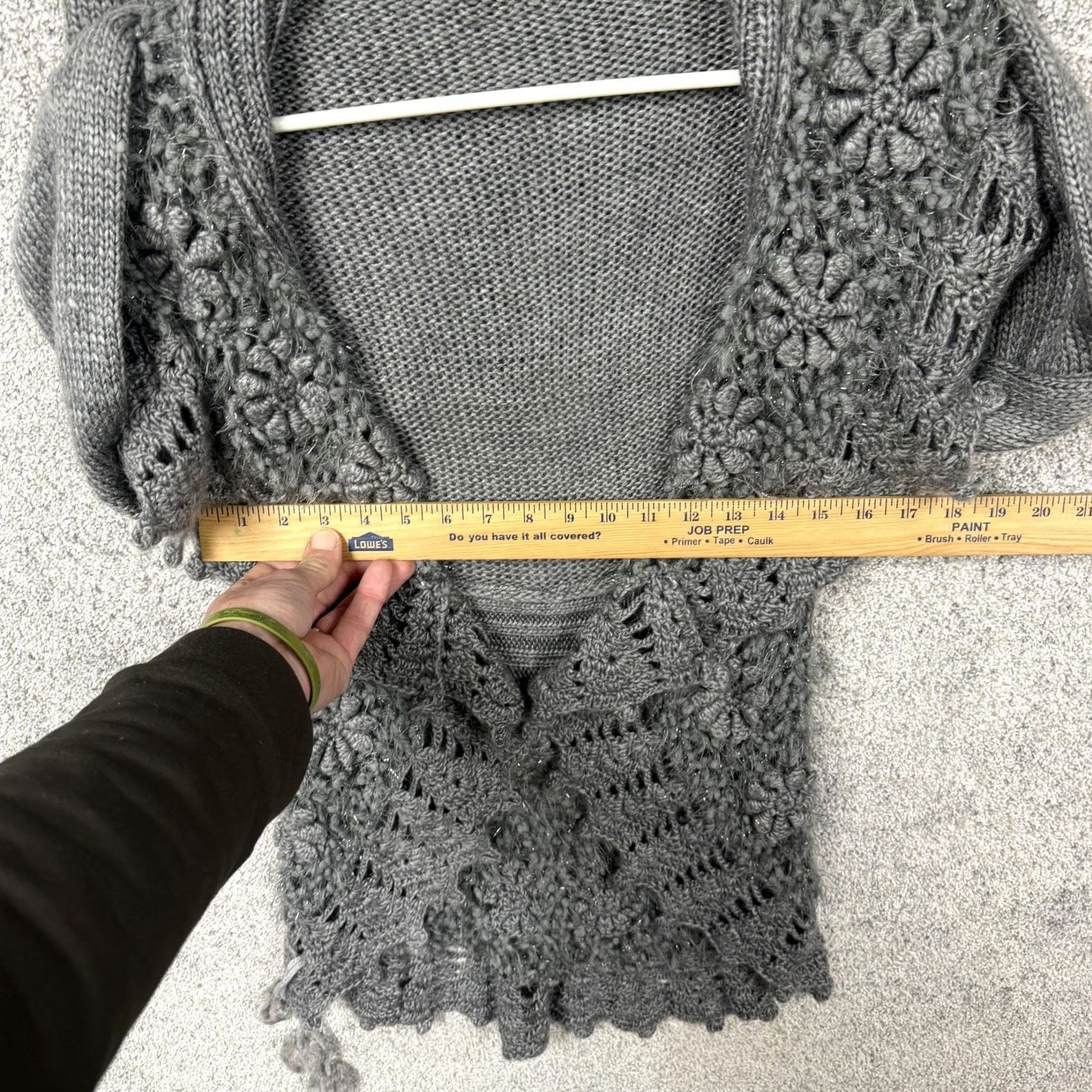 Vintage JohnFashion Cardigan Sweater M Women Gray Floral Crochet Open Knit Tassel V-Neck Boho 90s Mori Kei Grunge Bohemian Casual Workwear Winter Spring Fall Size M / US 6-8 / IT 42-44 - 3 Thumbnail