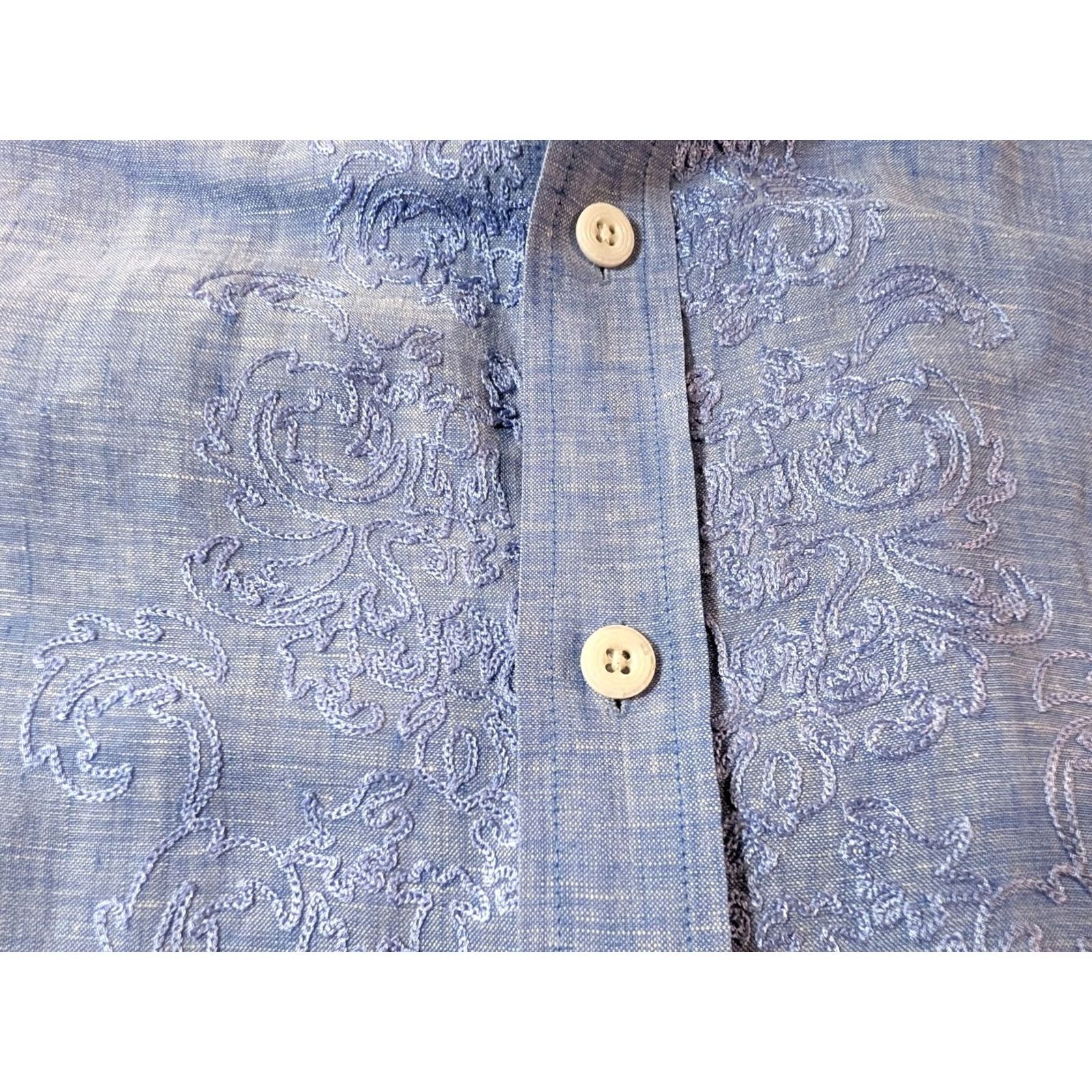 Nat Nast Nat Nast Button-Up Linen Embroidered Blue Men's L Shirt Casual, Rockabilly, Preppy, Vintage? No? Nat Nast Luxury Originals Size US L / EU 52-54 / 3 - 4 Thumbnail